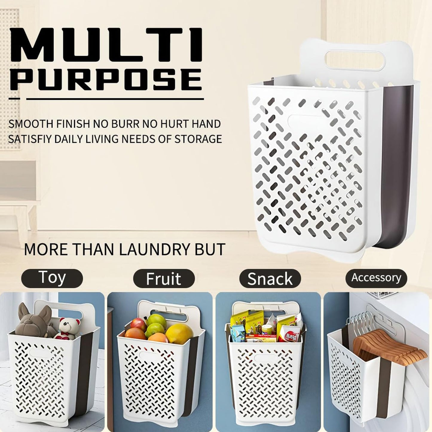 Pansyling Plastic Collapsible Hanging Laundry Baskets with Carry Handle, Space-Saving Wall Hanging Laundry Basket Durable Tall Folding Plastic Laundry Hamper Waterproof Dirty Clothes Organizer XL+L