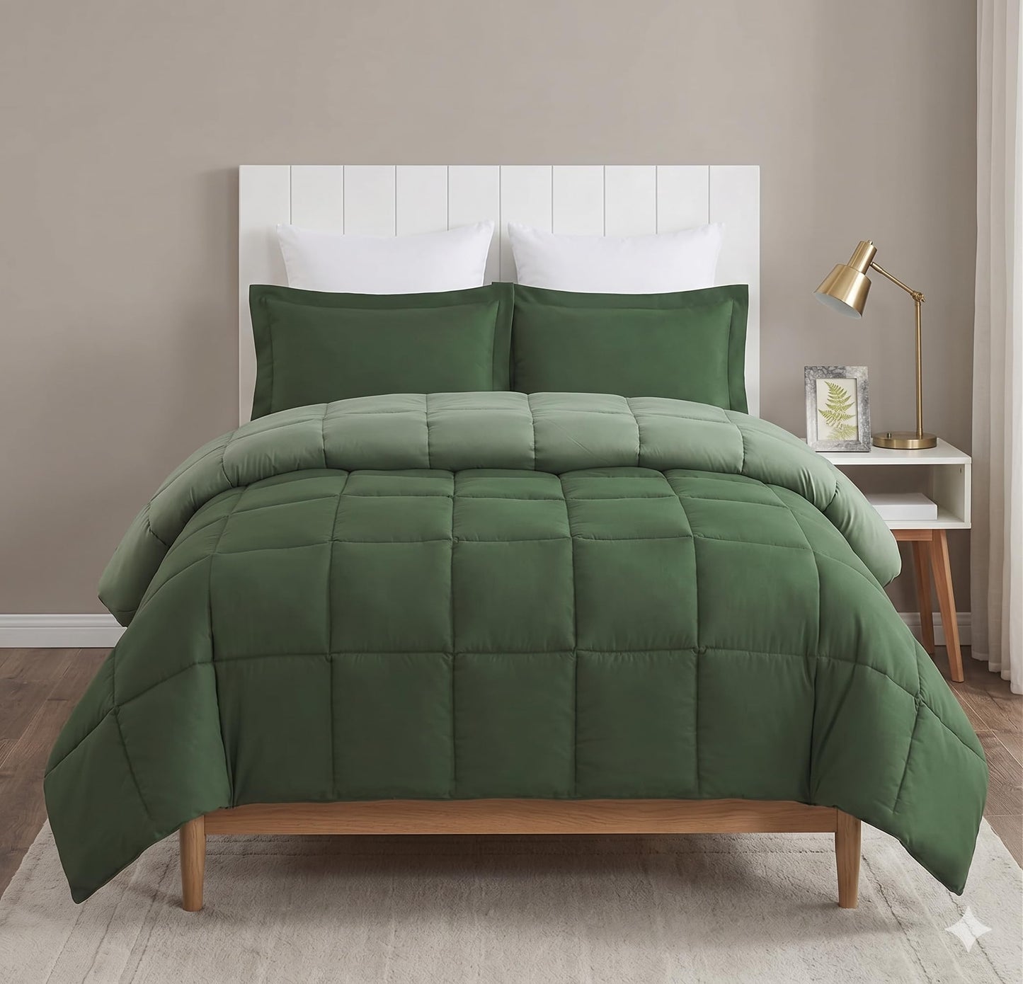 HIG 3pc Green Twin/Twin XL Comforter Set - All Season Reversible Down Alternative Bedding Comforter - Quilted Duvet Insert with Corner Tabs - Box Stitched Blanket - Breathable, Soft, Fluffy
