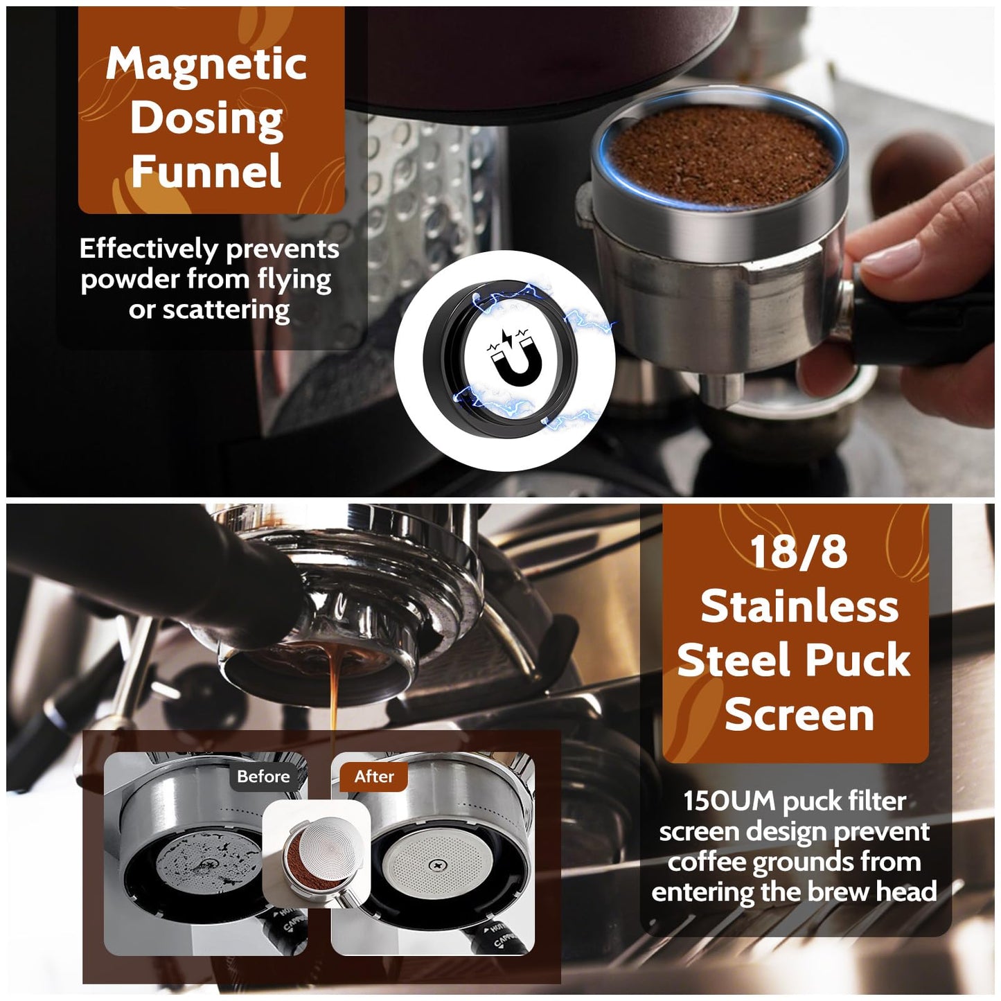 7 PCS Espresso Accessories, 54mm Espresso Tamper Tools, Coffee Distributor, WDT Tool Espresso Machine Accessories, Food Grade Silicone Espresso Tamping Mat, Dosing Funnel, Cleaning Brush & Puck Screen