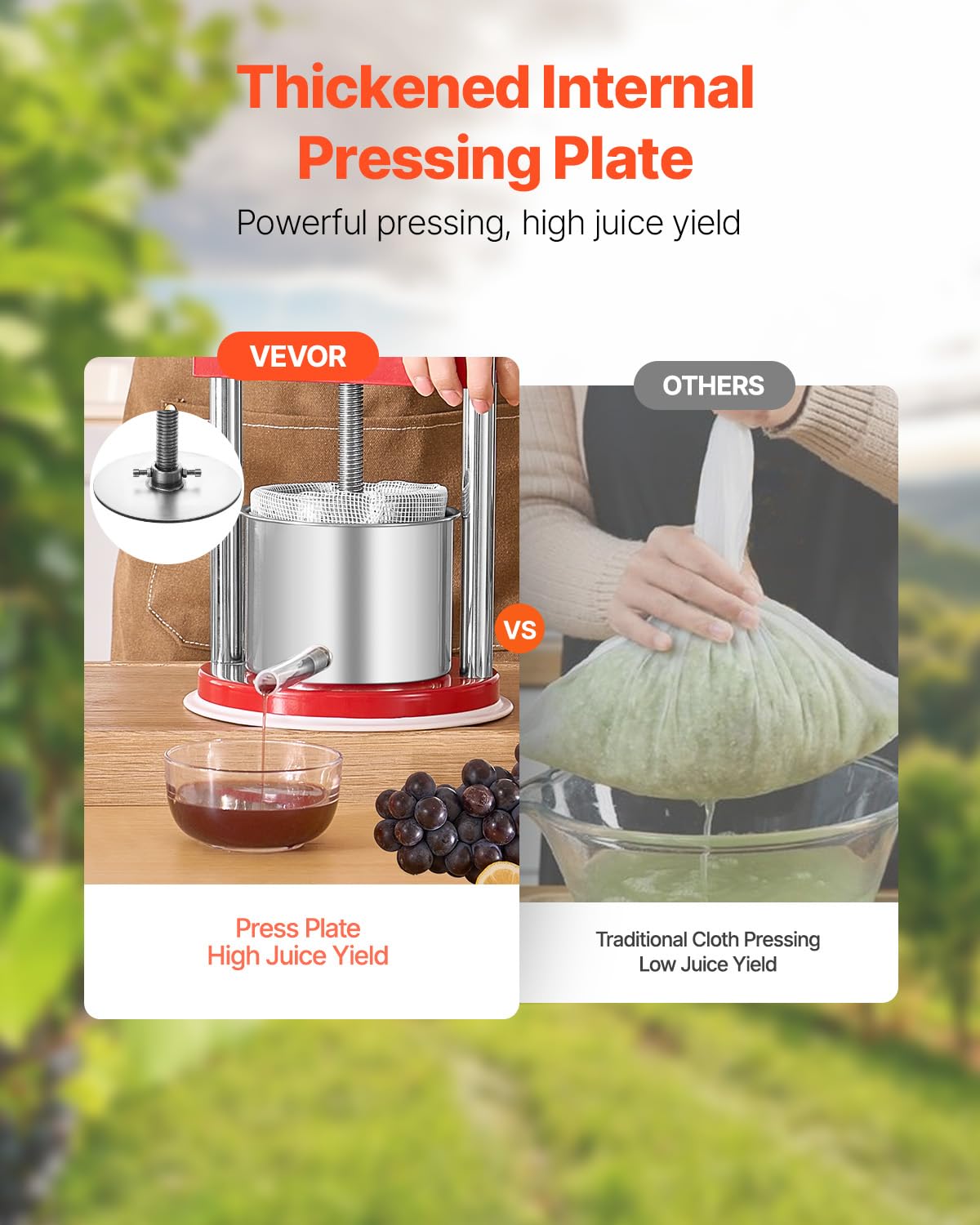 VEVOR 0.44 Gal/1.65L Fruit Wine Press, 2 Stainless Steel Barrels, Manual Juice Maker, Cider Apple Grape Tincture Honey Olive Oil Making Press with T-Handle for Outdoor Kitchen Home