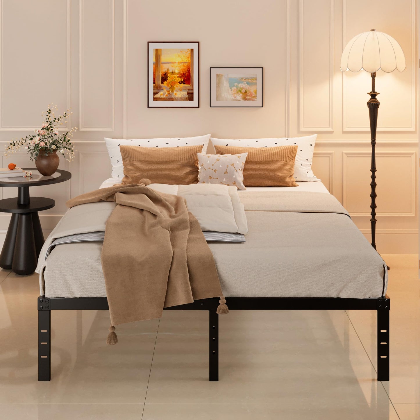 Maenizi 14 Inch Metal Bed Frame Queen Size No Box Spring Needed, Heavy Duty Platform Support Up to 3000 lbs, Easy Assembly, Noise Free, Black