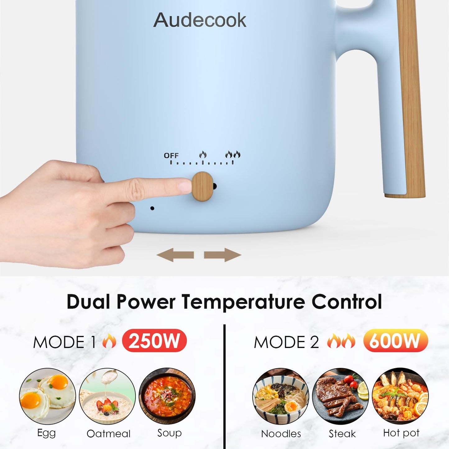 Audecook Hot Pot Electric with Steamer, 1.8L Portable Mini Travel Cooker, Multifunctional Non-Stick Electric Skillet for Stir Fry/Stew/Steam, Perfect for Ramen Noodles/Pasta/Egg/Soup/Oatmeal(Blue)