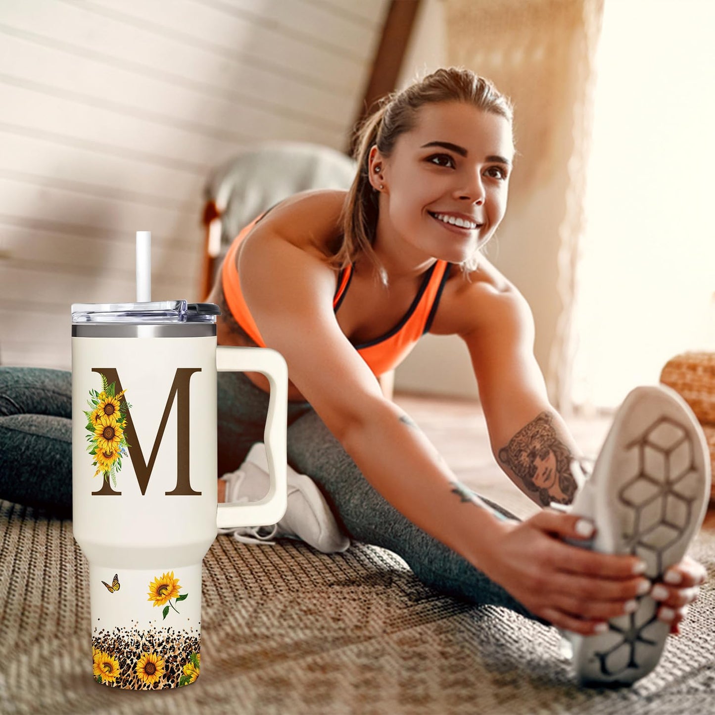 SUFAVN Personalized Mothers Day Gifts - Sunflower Gift For Women - Mothers Day Gifts For Sister, Daughter, Wife, Grandma - Mothers Day, Birthday Gifts For Mom, Her, Friend - Monogrammed Tumbler 40oz