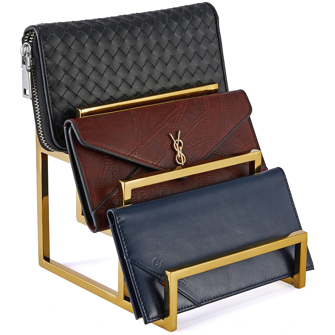 K KAIDIYIN Polished Gold 3-Layer Wallet Display Rack Metal Clutch Holder Retail Store Wallet Display Rack Show Wallet Rack