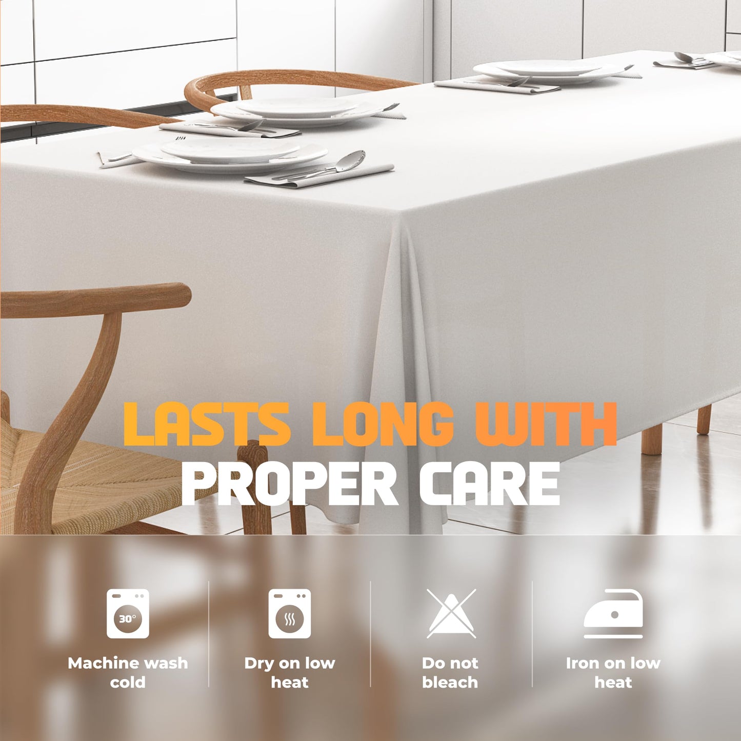 WEALUXE White Table Cloths for 8 Foot Rectangle Tables, 2-Pack, 60x126 inches, Water, Stain and Wrinkle Resistant, 200 GSM Washable Poly Fabric Tablecloths Rectangular, Elegant and Durable