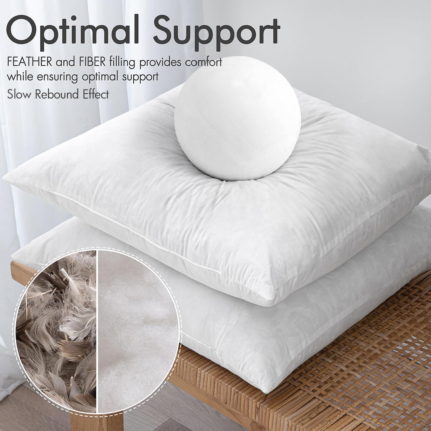 MIULEE Pillow Inserts 22x22 Inch Set of 2, Feather Mix Polycotton with Cotton Fabric Square Decorative Throw Pillows for Couch Bed Sofa