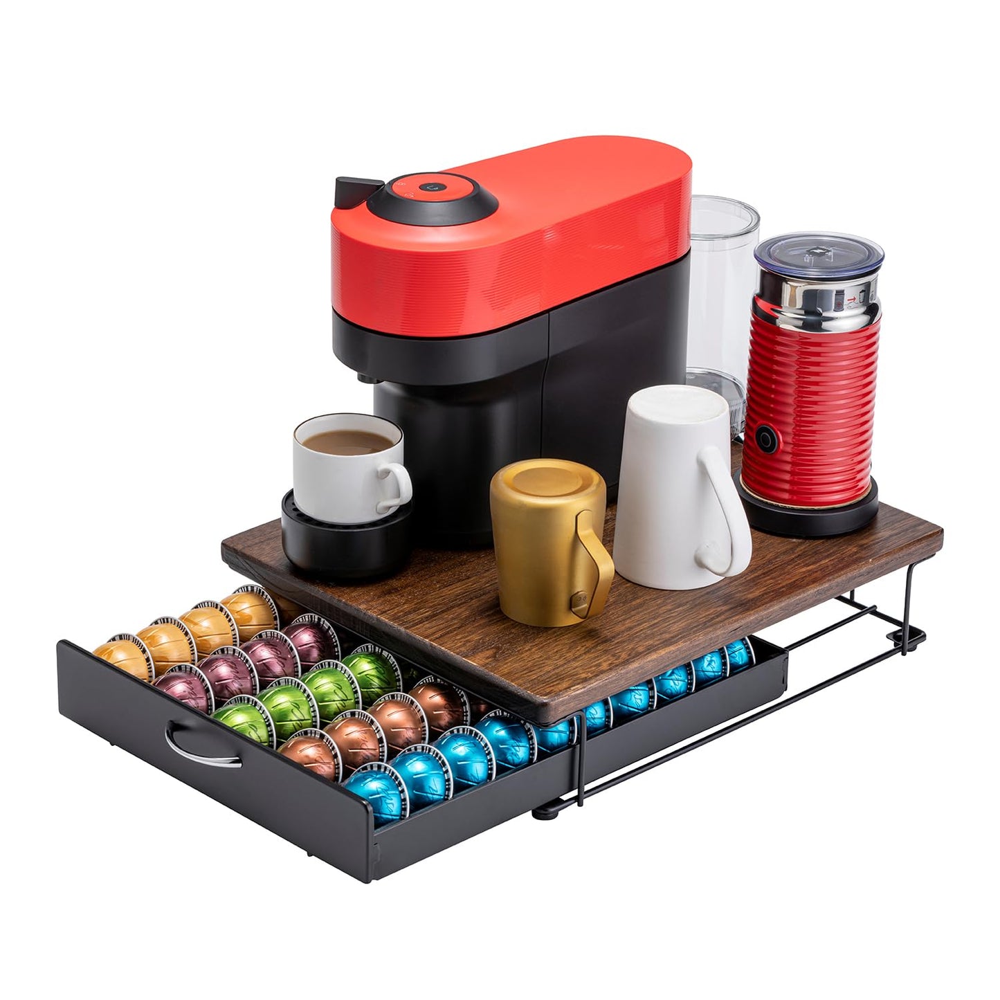 FlagShip for Nespresso Pod Holder Vertuo Pod Drawer Coffee Pod Storage for Vertuo Pod with Elegant Wood Top(50 Pods Capacity)
