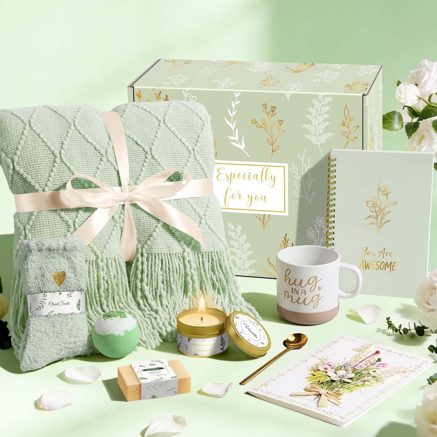 Birthday Gifts for Women Gift Basket, Self Care Get Well Relaxing Spa Gift Baskets for Women, Unique Inspirational Mothers Day Gifts for Mom Wife Grandma Sister Friend Her