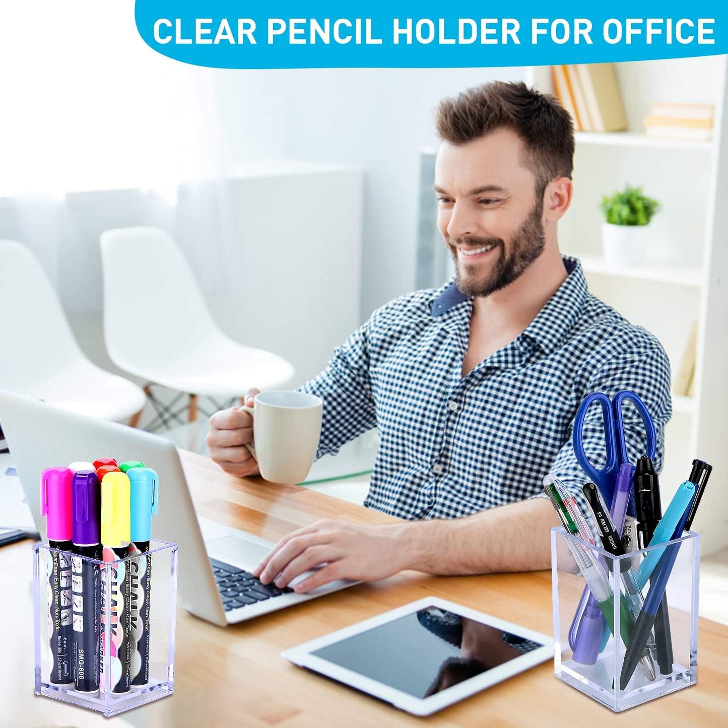 AFOROEOA 20Pack Clear Acrylic Pen Holder Desktop Pencil Organizer Acrylic Pencil Cup Stationery Office Organizer Makeup Brush Holder
