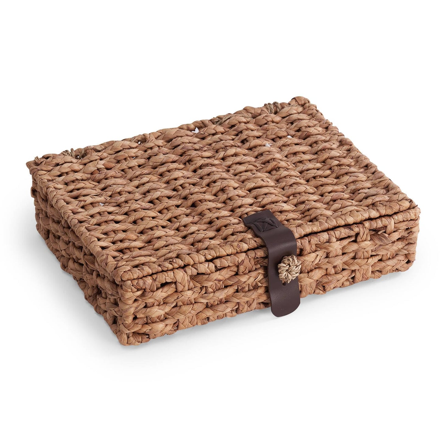 LOHONER Decorative Box with Lid, Wicker Storage Basket, Water Hyacinth Woven Decorative box for Shelf, Coffee Table, Console Table, Home Decor (Large)