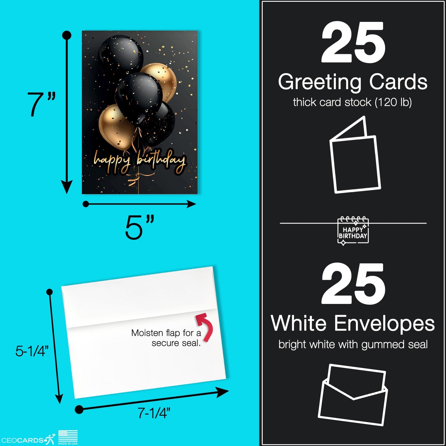 Happy Birthday Cards with Envelopes (Confetti) Bulk 25 Pack of Greeting Cards with Envelopes (5x7 inch - A7) Office, Work, Employees & Clients (B2403) Made in USA