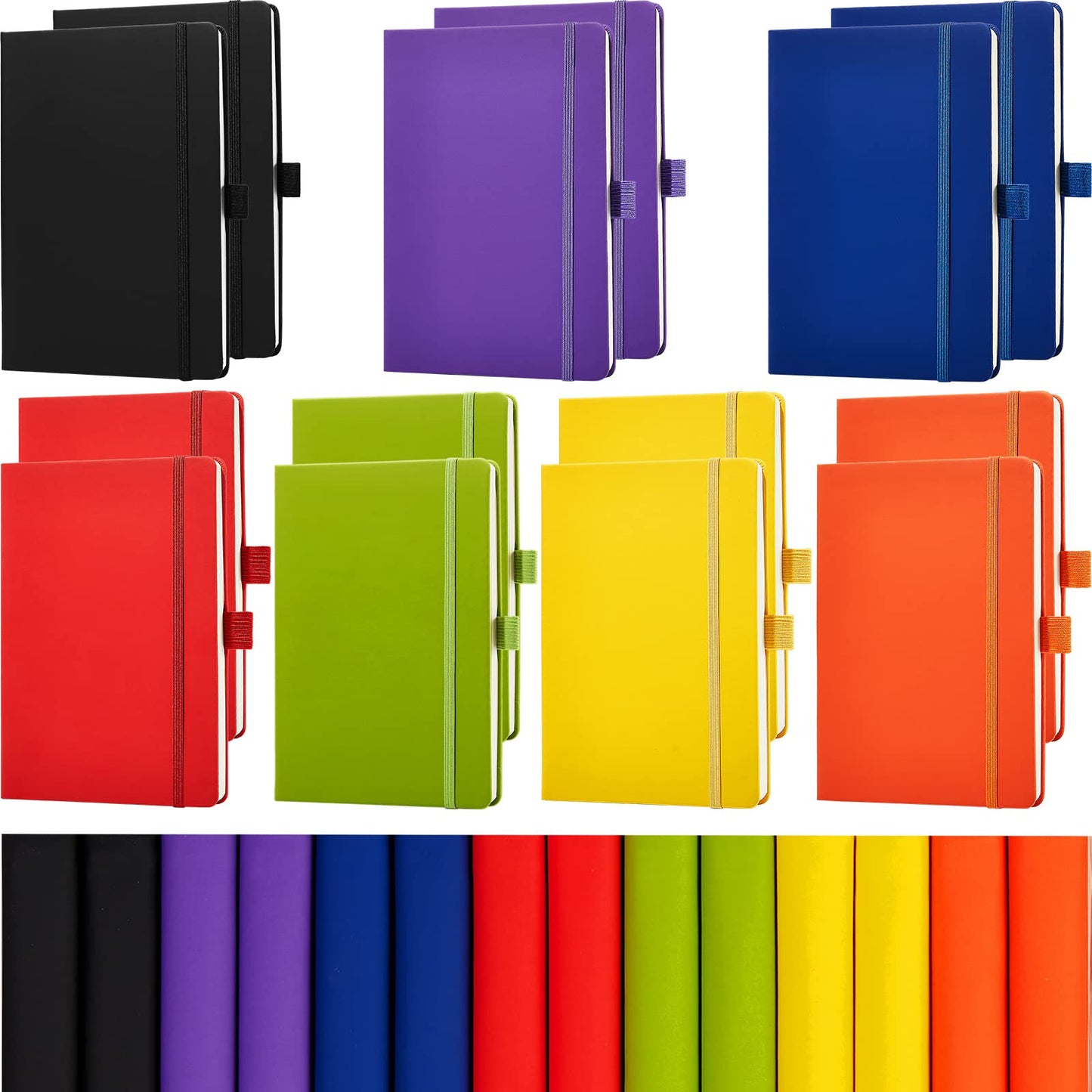Laumoi 14 Pack Hardcover Journal Notebooks Bulk Journaling Notebook Wide Ruled PU Leather Ruled Lined Journals with Pen Holder for School Business Work Writing (Bright Color,A5)