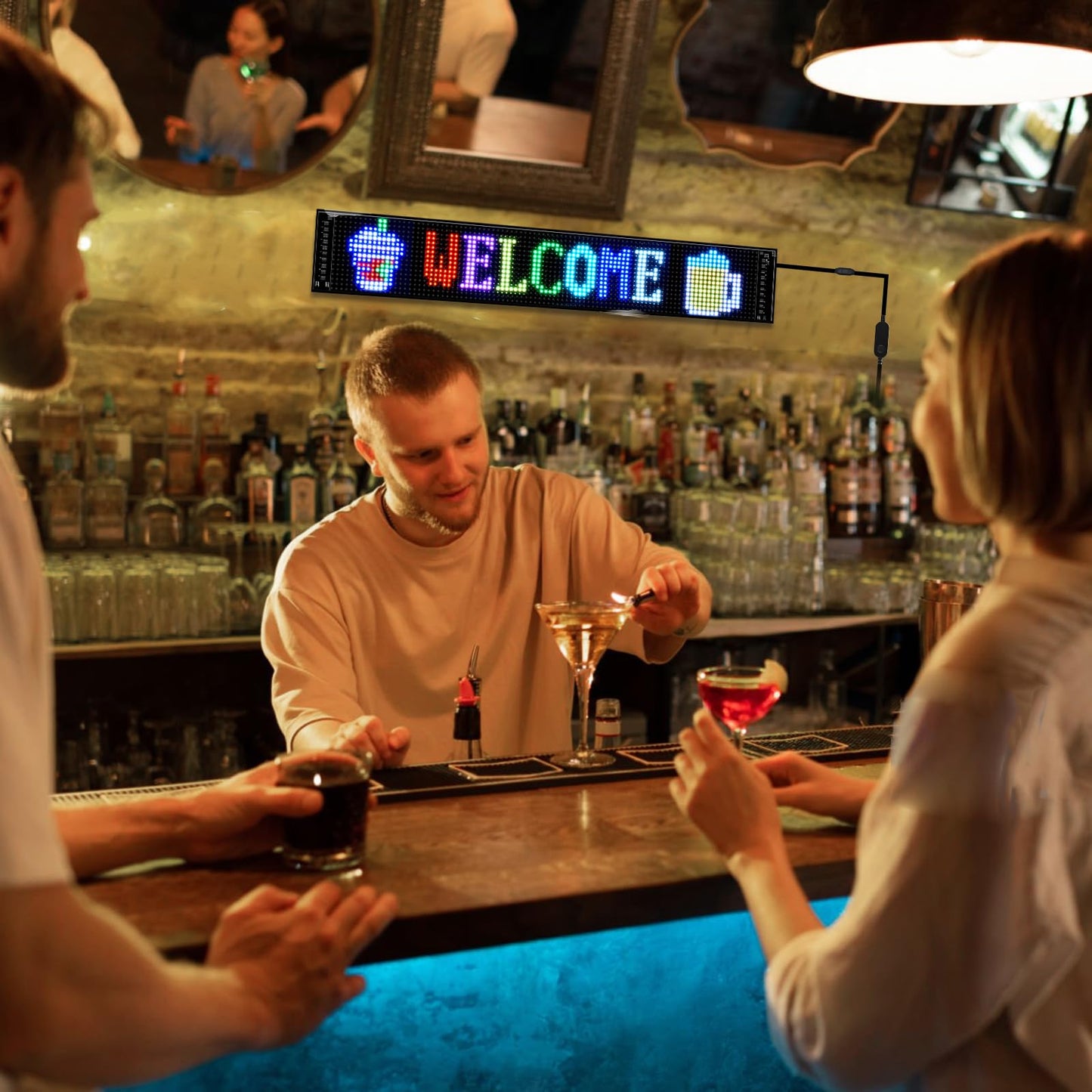 Programmable LED Signs,Flexible Scrolling LED Display,Bluetooth APP Control,Edit Text, Graffiti,Animations,for Car,Bar,Store (23"x 5")