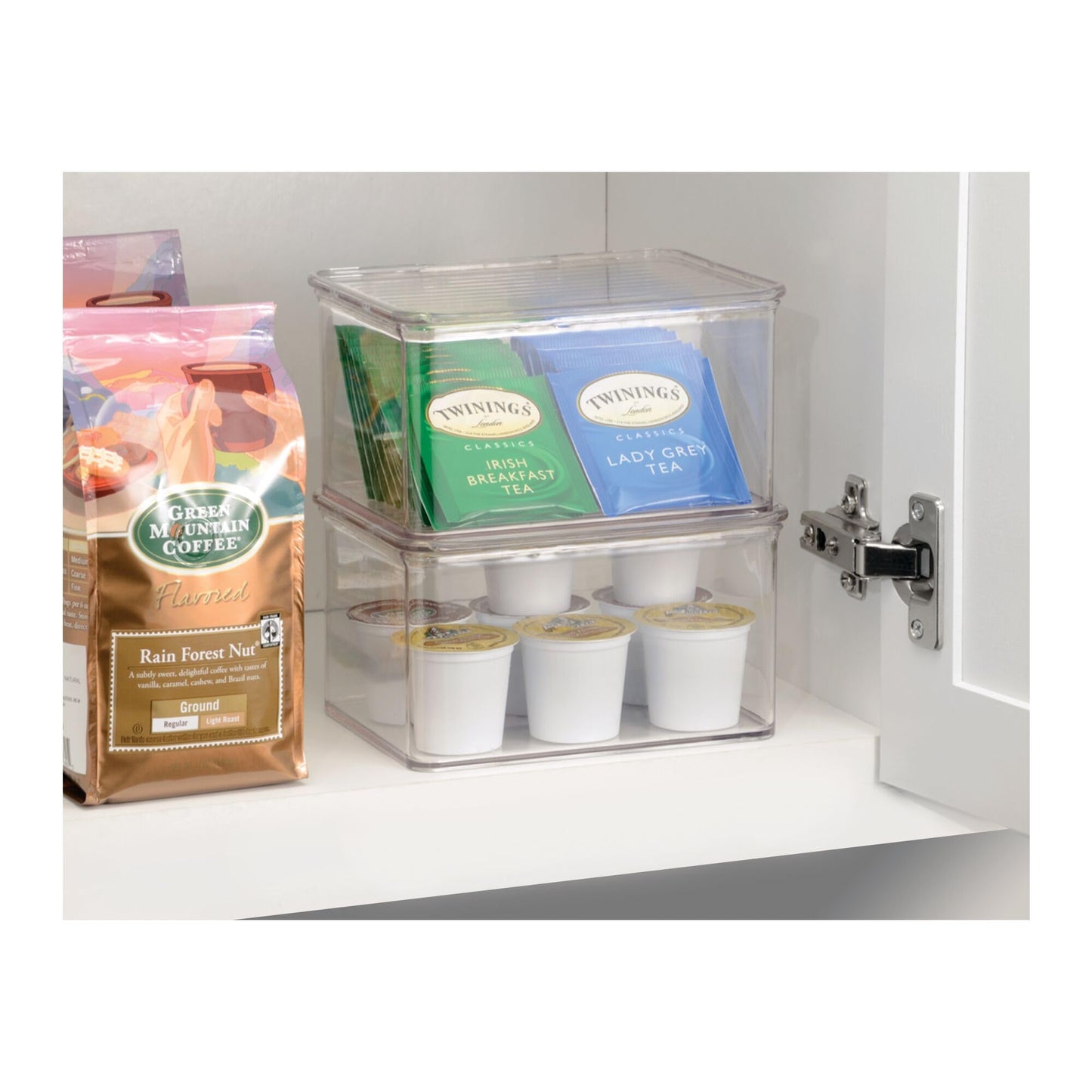 iDesign Plastic Stackable Hinged-Lid Pantry or Kitchen Storage Box - Set of 3 - Clear