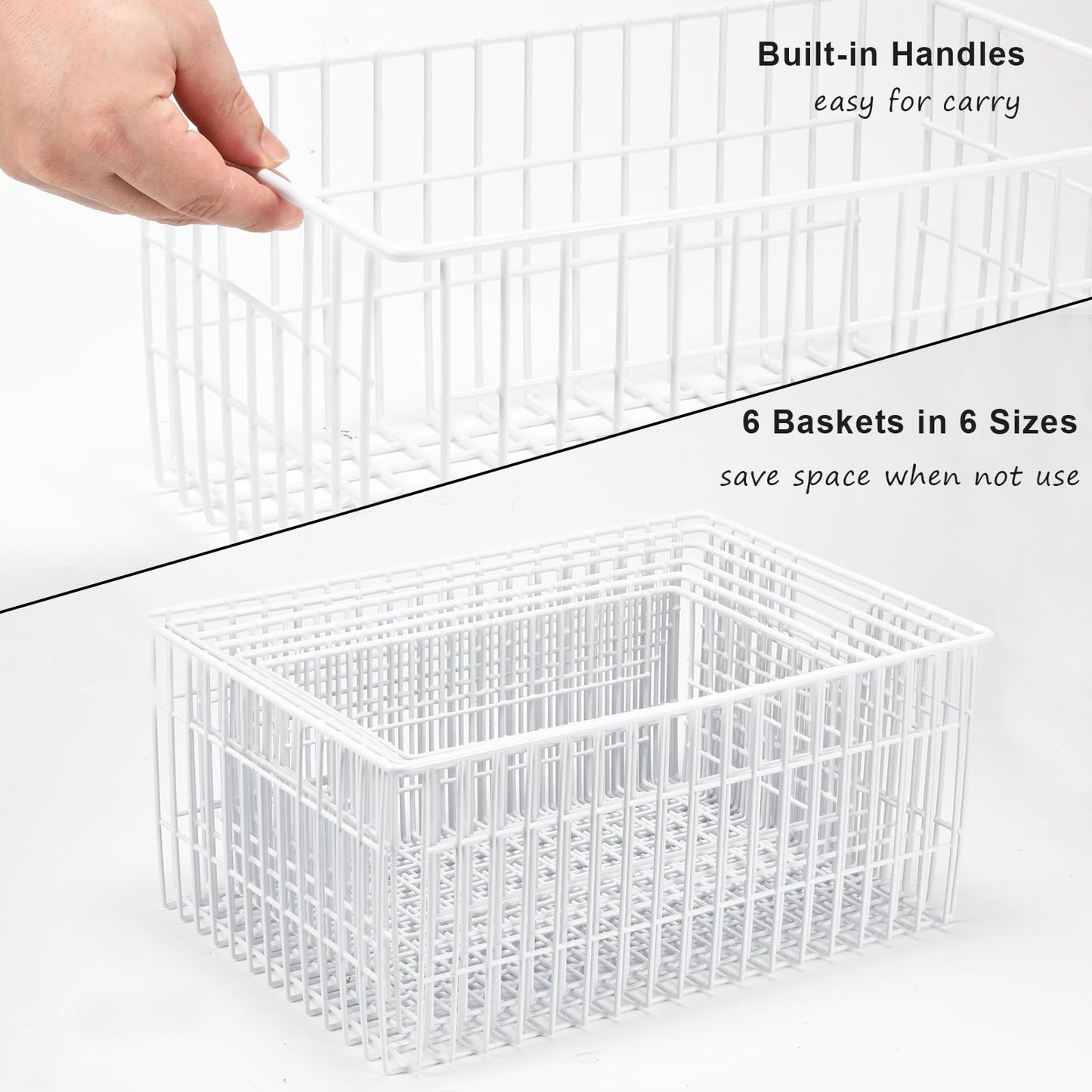 Orgneas Freezer Organizer Bins, Vertical Sides Wire Freezer Baskets for Upright Freezer, Chest Freezer Organizer Deep Freezer Storage Containers for Foods, Snacks, Vegetables, Fruits, Set of 6