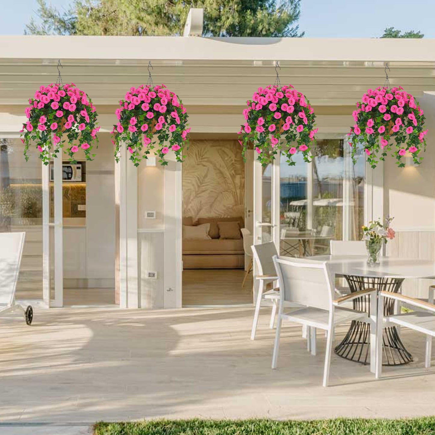 Waipfaru Artificial Hanging Baskets with Flowers, Fake Hanging Plants Outdoors, Urn Fillers for Outside Summer Decor (Fuchsia)