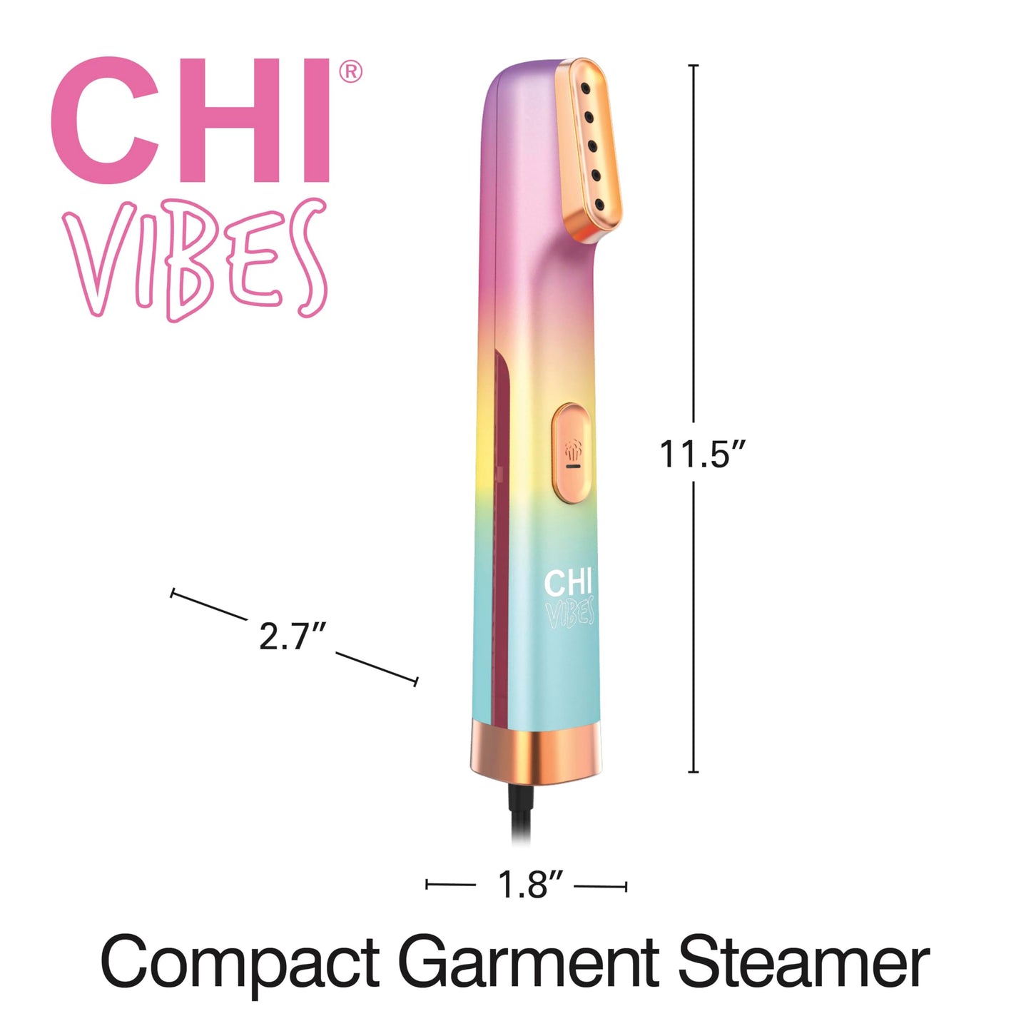 CHI VIBES Handheld Garment Steamer for Clothes, Fabric and Drapes, 5 Minutes of Continuous Steam, Portable Wrinkle-Remover for Home and Travel, Vacation Essentials, 80ml Water Tank, Pink (11615)