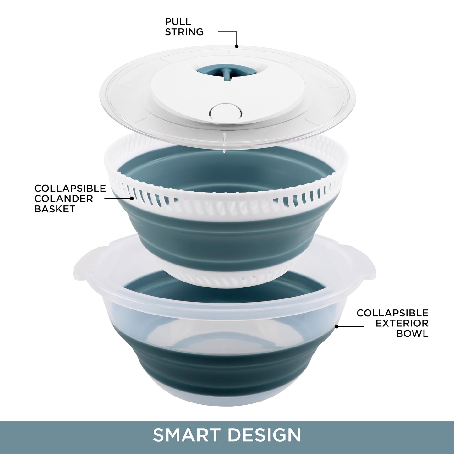COOK WITH COLOR Collapsible Salad Spinner - 4 QT Space Saving Lettuce Dryer with Folding Collapsible Colander Great for Washing and Drying Fruit and Vegetables (Blue)