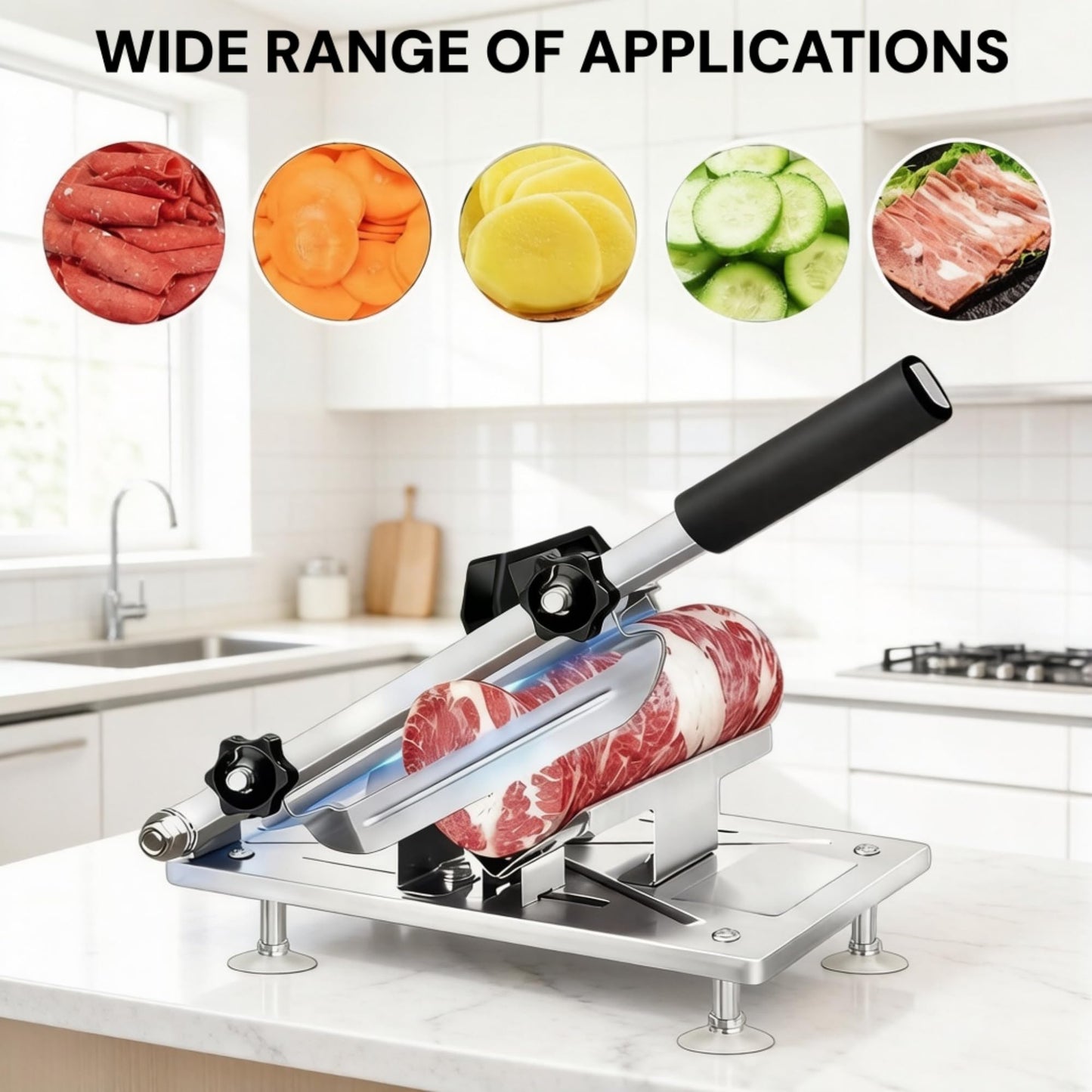Manual Frozen Meat Slicer, Upgraded Stainless Steel Meat Cutter for Beef Mutton Bacon Home Food Slicing Machine for Hot Pot BBQ sandwiches pizza
