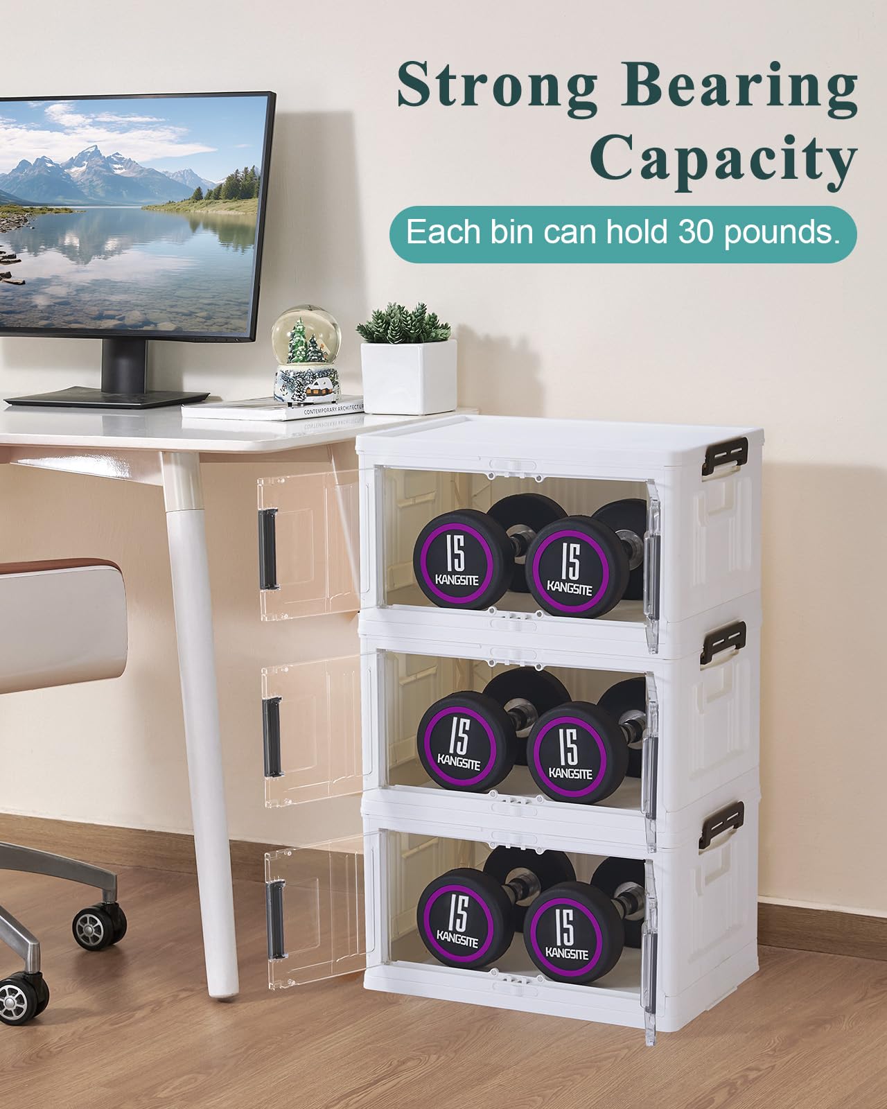 OlarHike 23QT Stackable Storage Bins with Lids - Folding Storage Box with Doors and Wheels, Collapsible Plastic Organizers for Closets and Organization, Bathroom, Drawers, Office, Gifts, 3 Pack