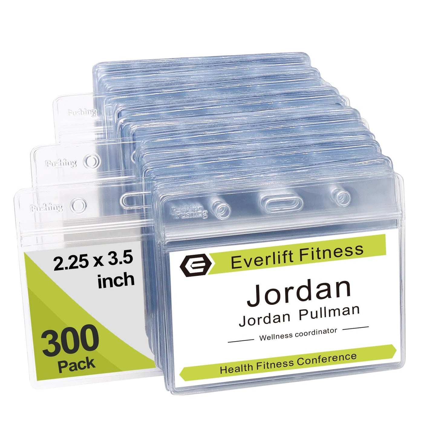 Fushing 300 Pcs Clear Plastic Horizontal Name Tag Badge ID Card Holders