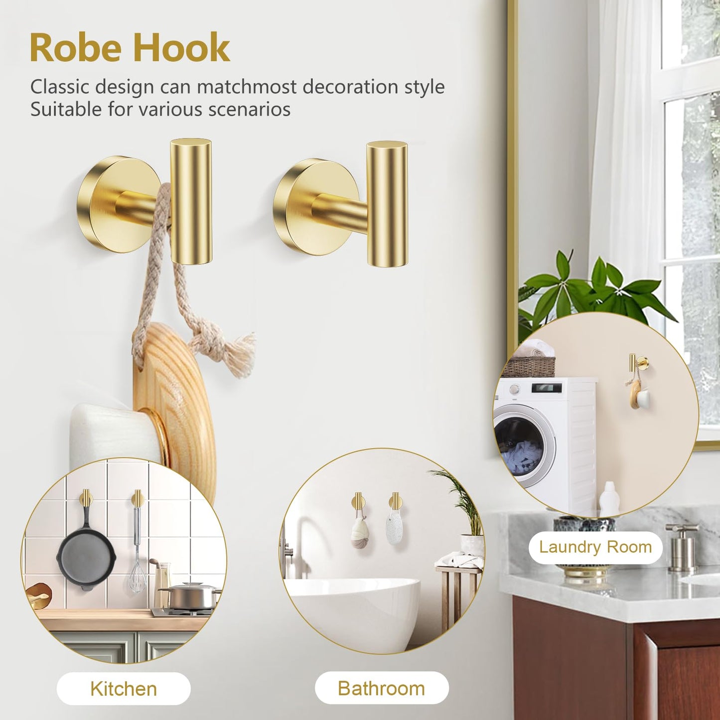 TQKAG 5 Piece Bathroom Towel Bar Holder Sets Brushed Gold Bathroom Hardware Set Stainless Steel Toilet Paper Holder with Shelf Bathroom Accessories Kit Wall Mounted