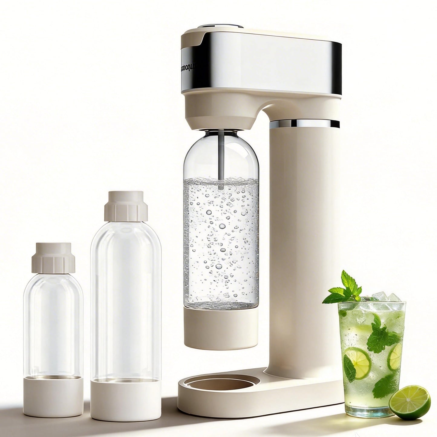 Sparkling Water Maker for Home, Soda Streaming Maker with 2 BPA free Bottles(1L + 0.5L) Carbonated Water Seltzer Fizzy Drink Machine, Compatible with Screw-in 60L CO2 Carbonator(NOT Included) (Cream)