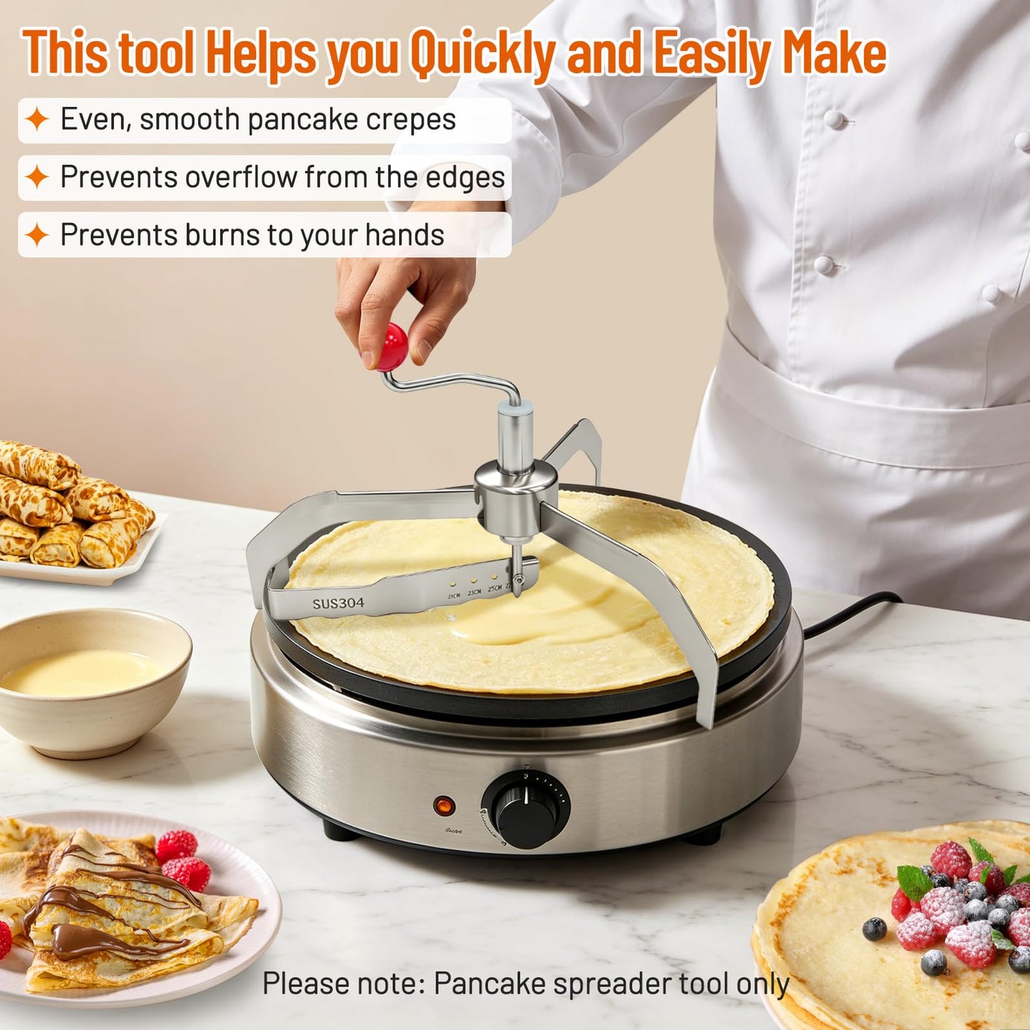 JOLOLOAO Stainless Steel Crepe Maker and Spreader for 12-13 Inch Crepes, Adjustable Design, Ideal for Home, Restaurants, and Commercial Kitchens