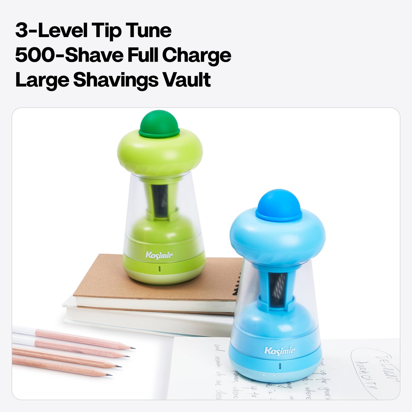 Kasimir Fully Automatic Pencil Sharpener - Electric Pencil Sharpeners for Classroom Home School Supplies Heavy Duty Auto Stop - Blue