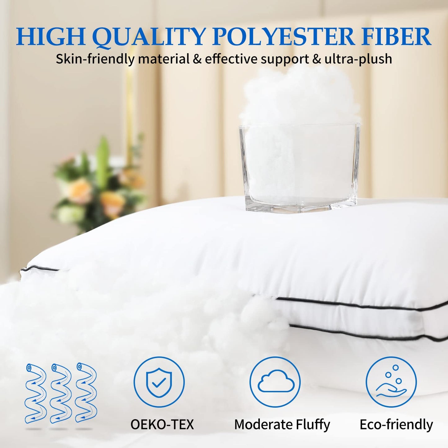 DolceLuna Pillows King Size Set of 2, Bed Pillow 2 Pack for Side & Back Sleepers, Hotel Quality Down Alternative Gusseted King Pillow for Sleeping, Soft and Supportive, White