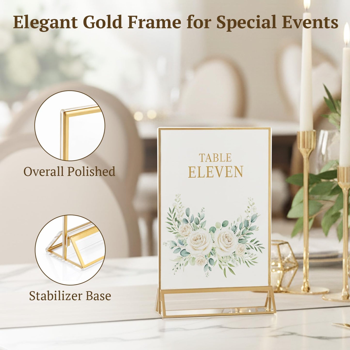 EHWINE 24 Pack Acrylic Sign Holder 4 x 6, Double Sided Gold Picture Frame Stand up Table Top Sign Holders, Clear Display Stand Menu Flyer Holder for Wedding Party