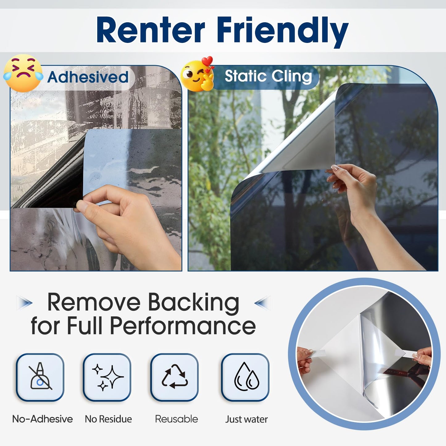 Coavas One Way Privacy Window Film, Sun Blocking Reflective Window Film See Out Not in, Heat Control Window Tint for Home, Anti UV Static Cling for Windows Office Door (Black, 35.4 Inch X 9.8 Feet)