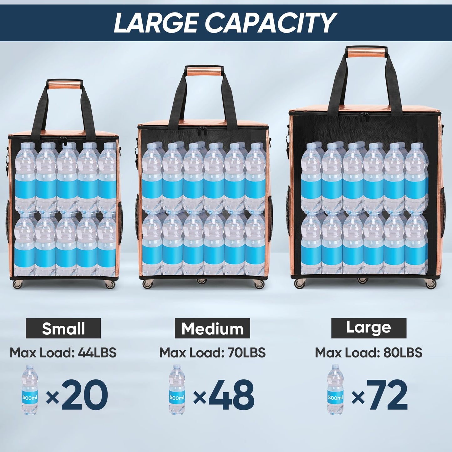 BALEINE Reusable Grocery Bags on Wheels, Rolling Tote Bag, Shopping Trolley, Large Backpack Shopping Carts for Groceries (14"x8.5"x22", Navy)