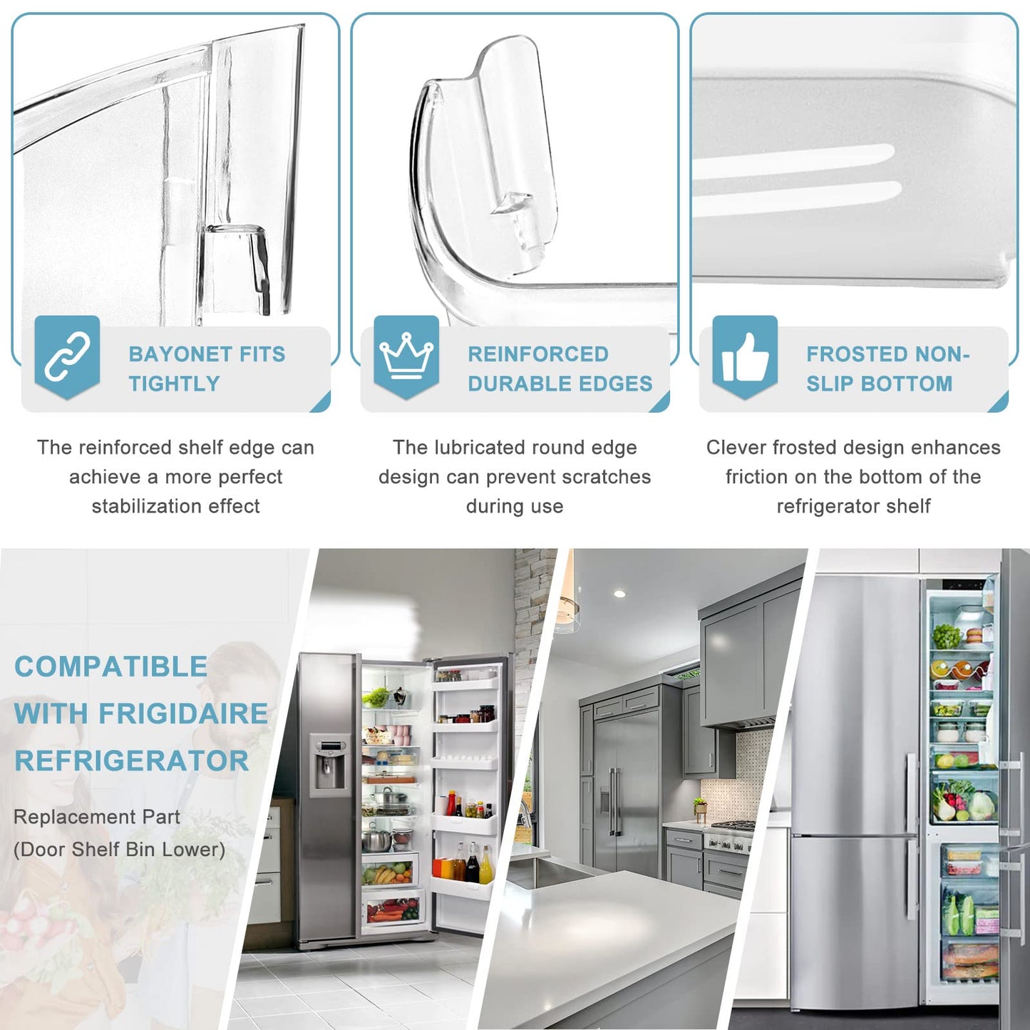 Upgraded 242126602 Refrigerator Door Bin Shelf Replacement Part Compatible with Frigi.daire Refrigerator Door Shelf 2421266 PS12364199 FFSS2625TS0 LFSS2612TF0 Door Shelf Shelves by AMI PARTS (2 Pack)
