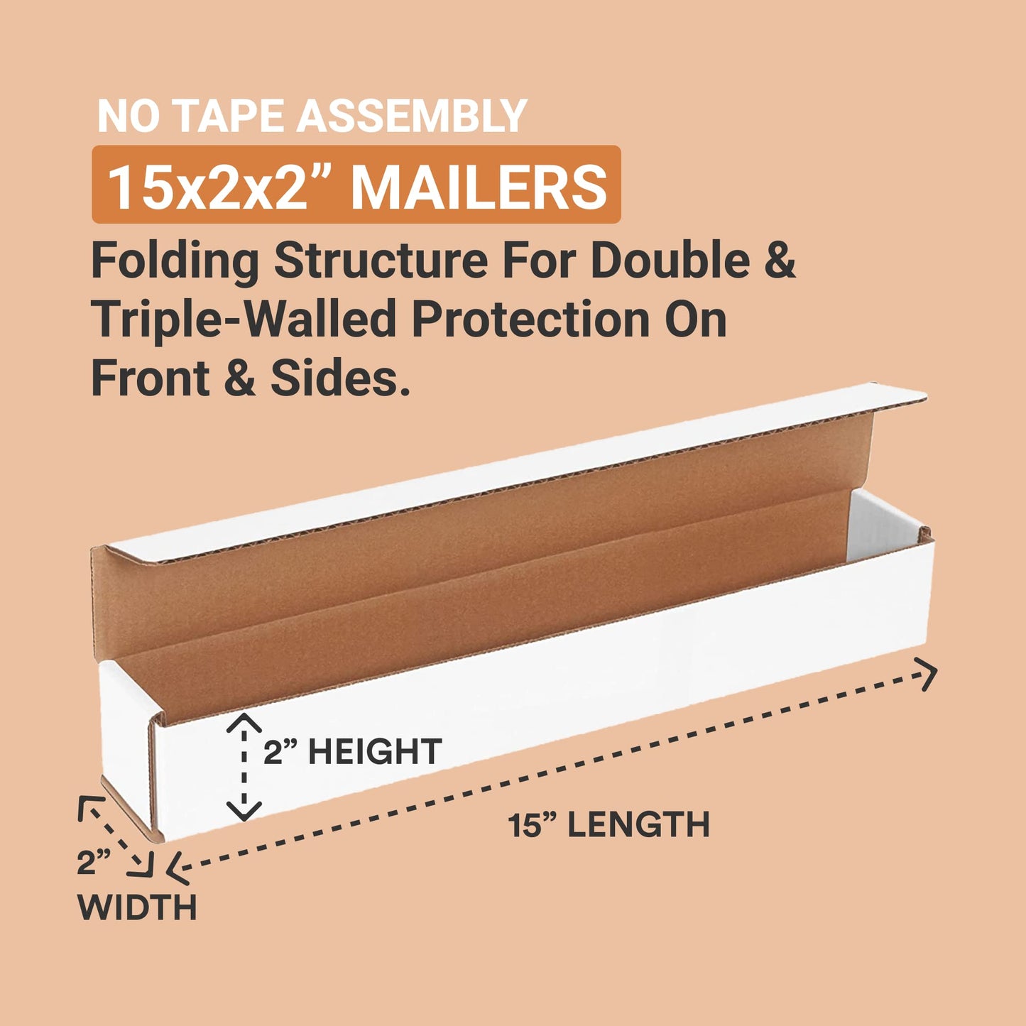BOX USA Shipping Boxes Long 15"L x 2"W x 2"H 50-Pack - Corrugated Cardboard Box for Moving, Mailing, Packing, Packaging and Storage