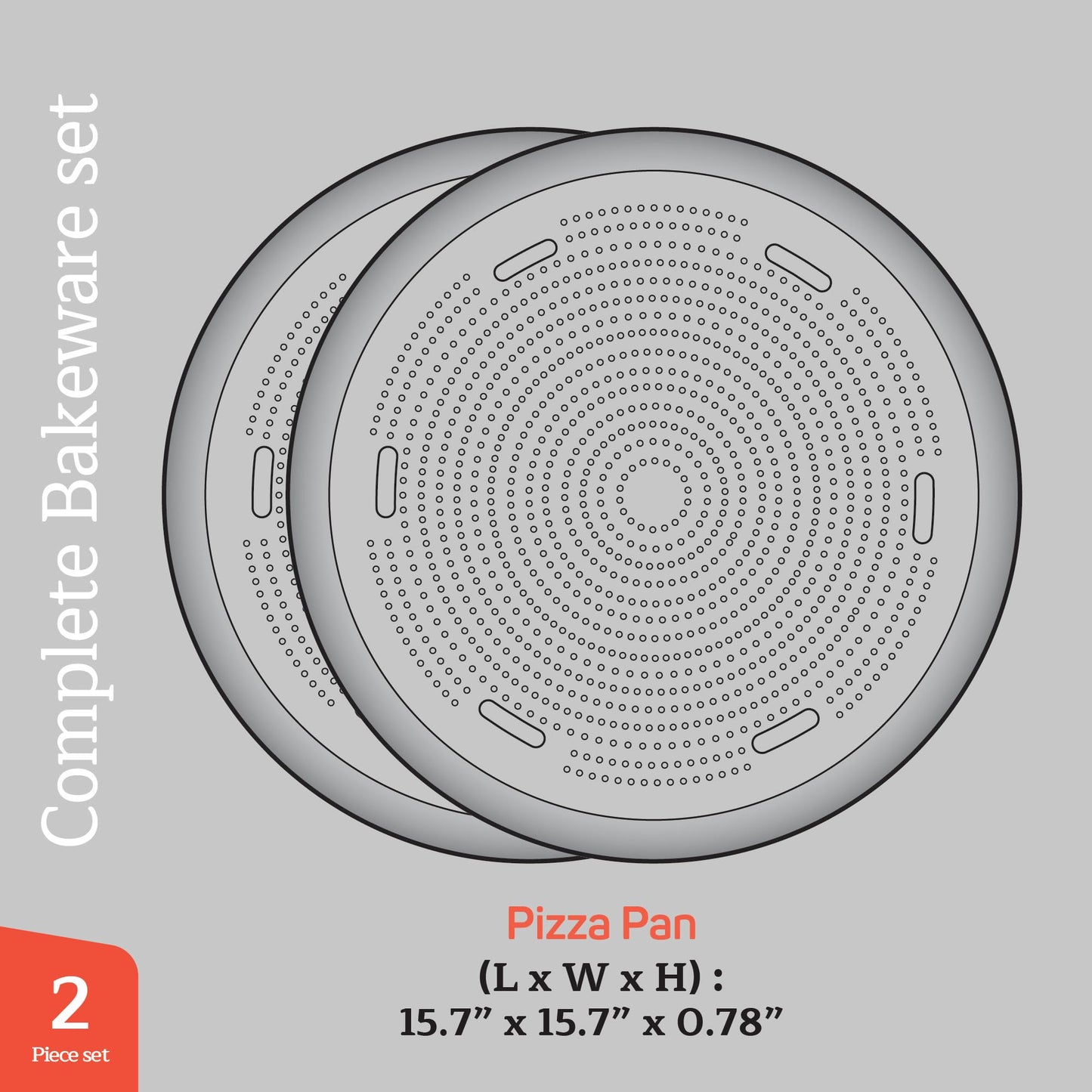 Emporio Kitchen Non-Stick Pizza Pan 2 Pack – 16 Inch Round Carbon Steel Pizza Tray with Perforated Holes, PFOAPFOSPTFE-Free, Dishwasher & Oven Safe Up To 450°F, Durable Nonstick Gray Marble Coating