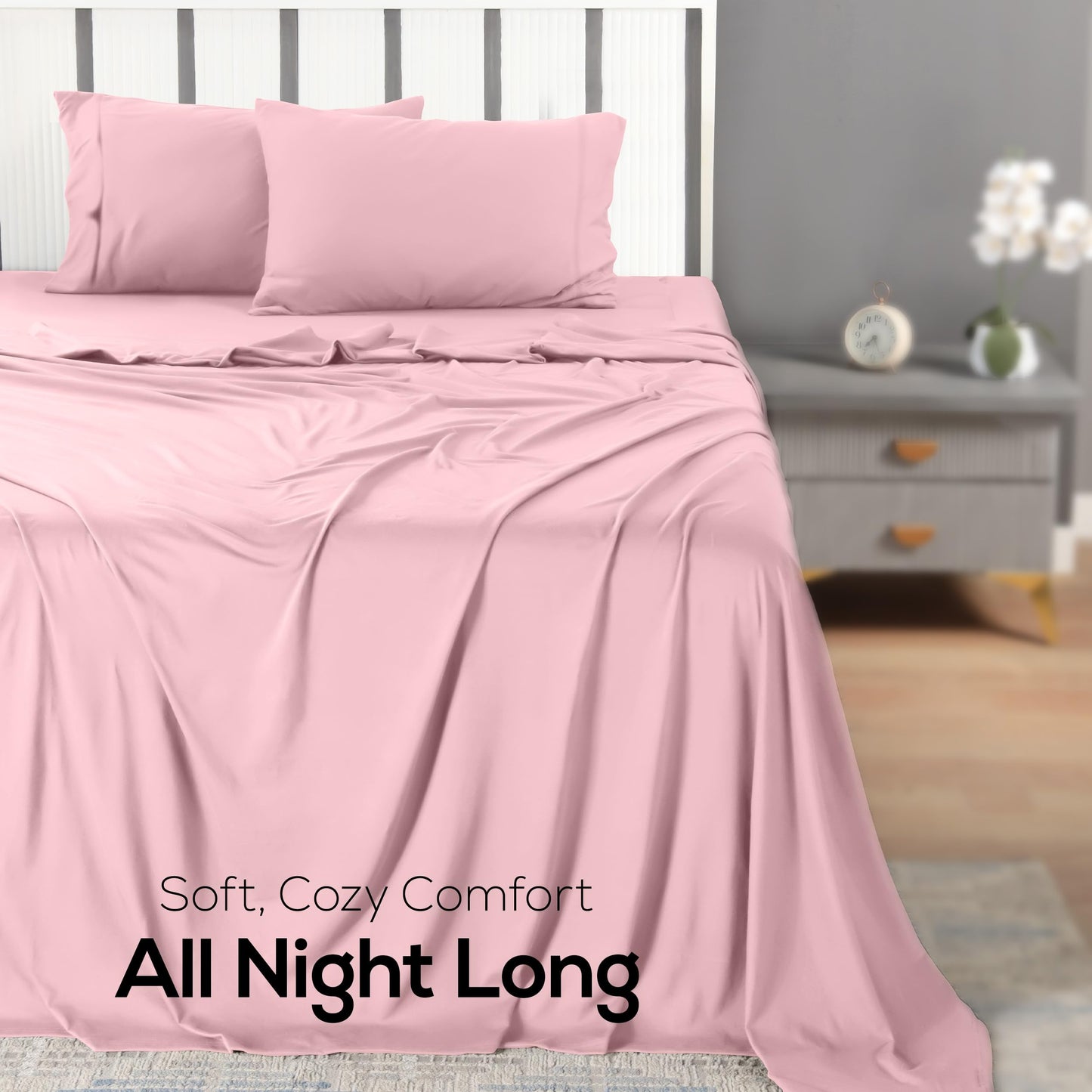 Utopia Bedding Queen Sheet Set - Jersey Knit Sheets 4 Piece – Cotton – Soft T-Shirt Stretchy Sheets (Pink)