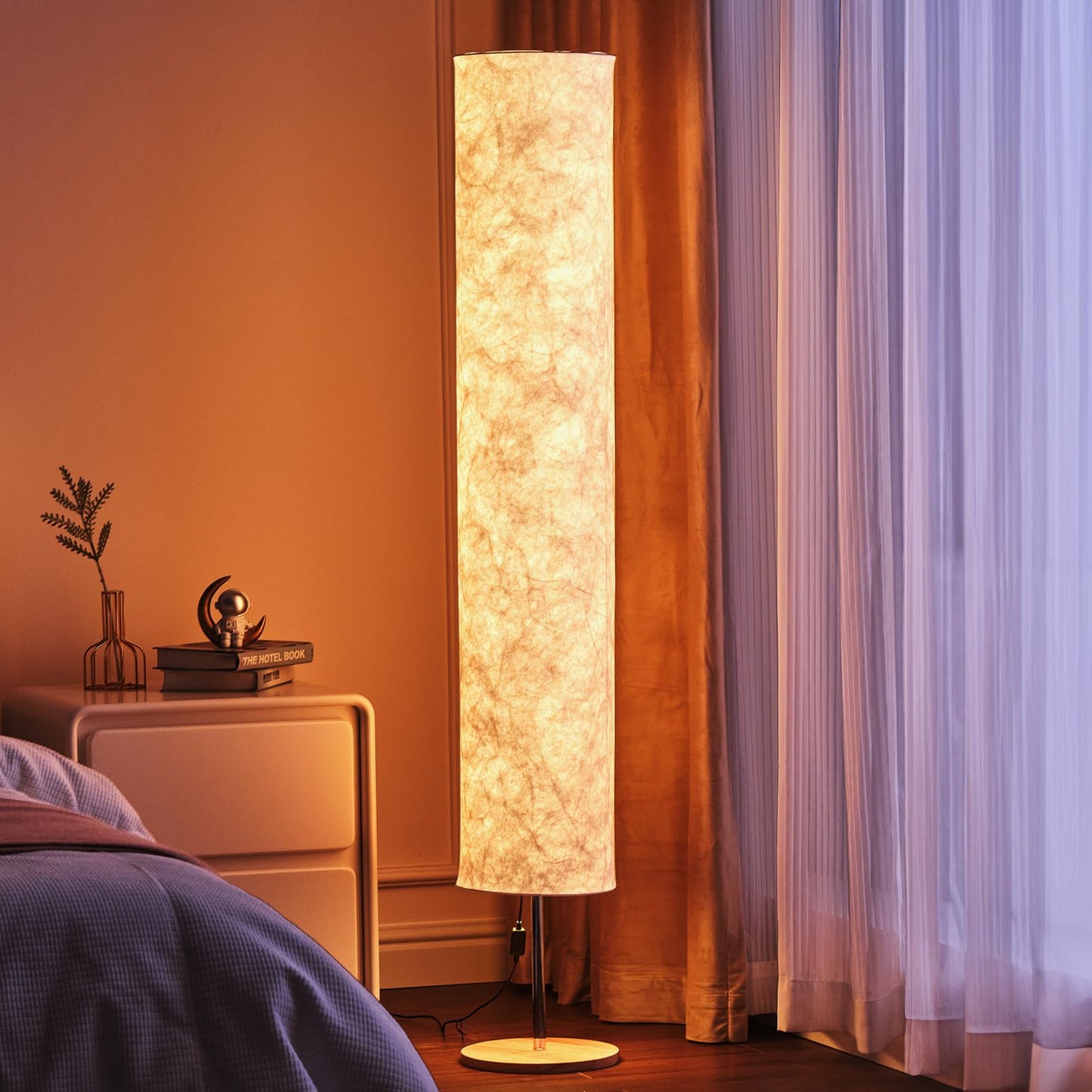 LONRISWAY 58" Soft Light Floor Lamp 3 Color Lighting Remote Control LED lamp with Tyvek Fabric Shade Column Paper Floor lamp,Brightness Adjustable for Living Room Bedroom Game Room