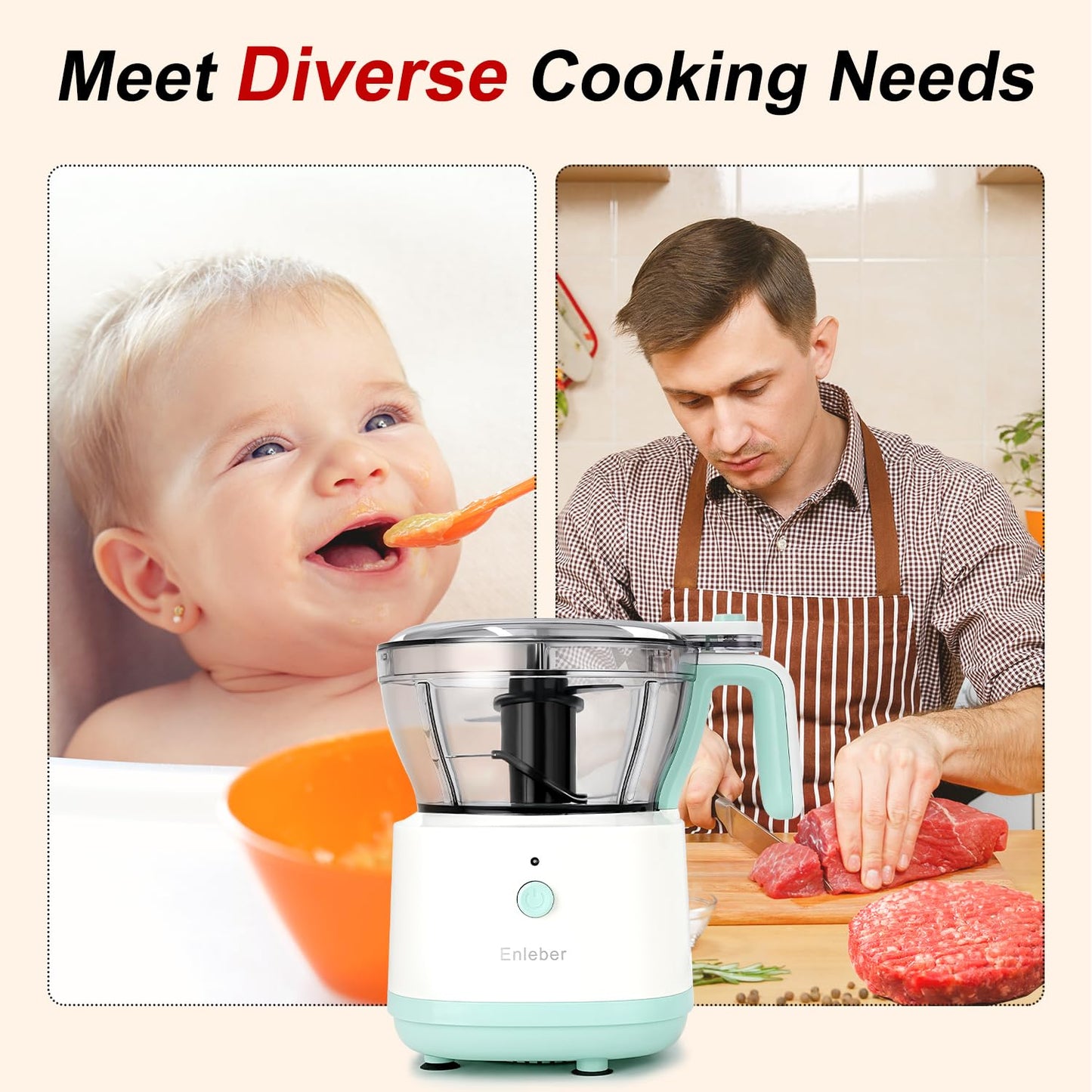 Food Processor Electric Food Chopper with 4.5-Cup(1000ml) Vegetable Chopper & Meat Grinder,BPA Free, Stainless Steel Blade for Chopp, Slice, Mince, Grind, and Puree, for Baby Food & Family Use