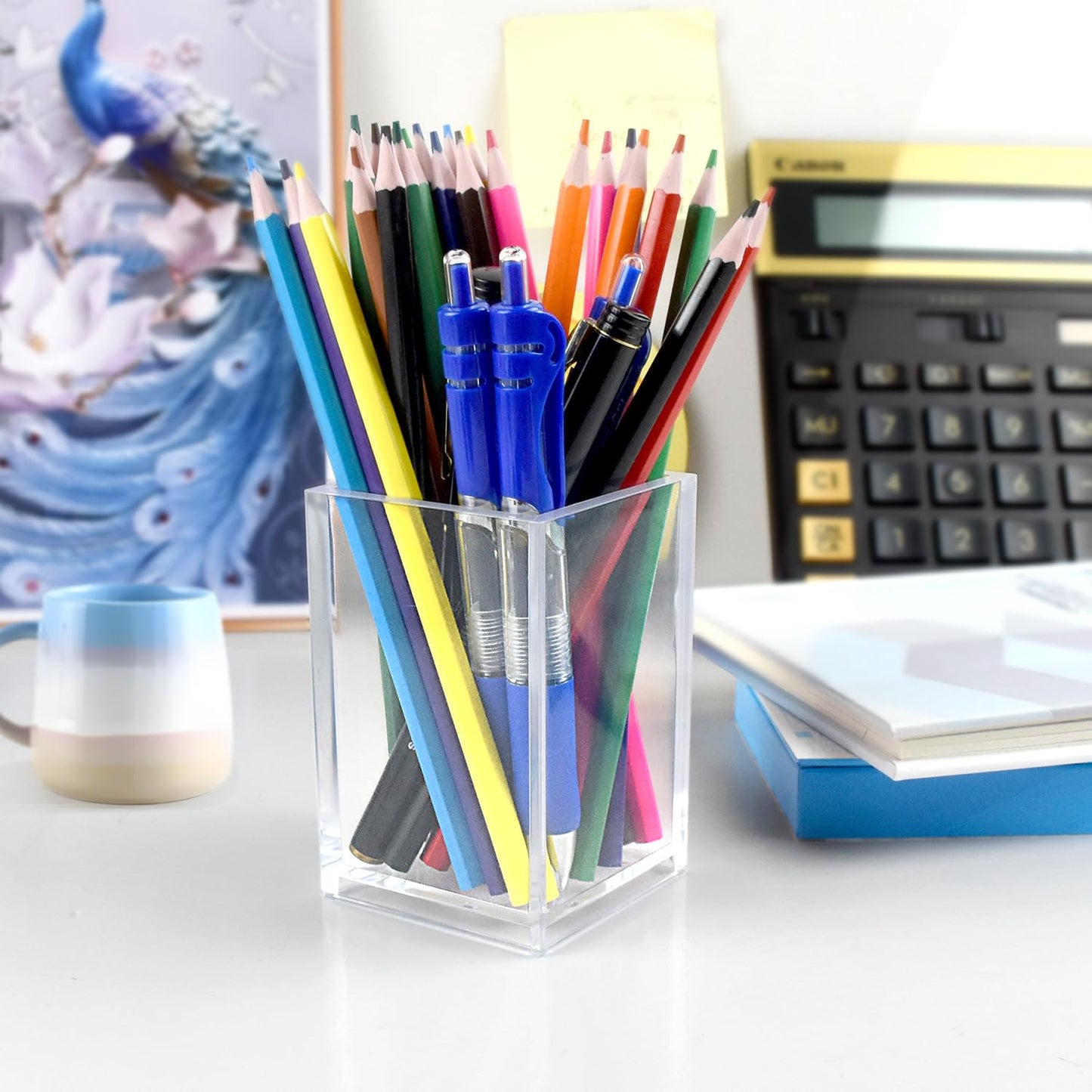 CDIVEFTN 20 Pack Clear Acrylic Pen Holders, Pencil Cups and Makeup Brush Organizers : Durable Desk Accessories for Classroom, Office and School Storage