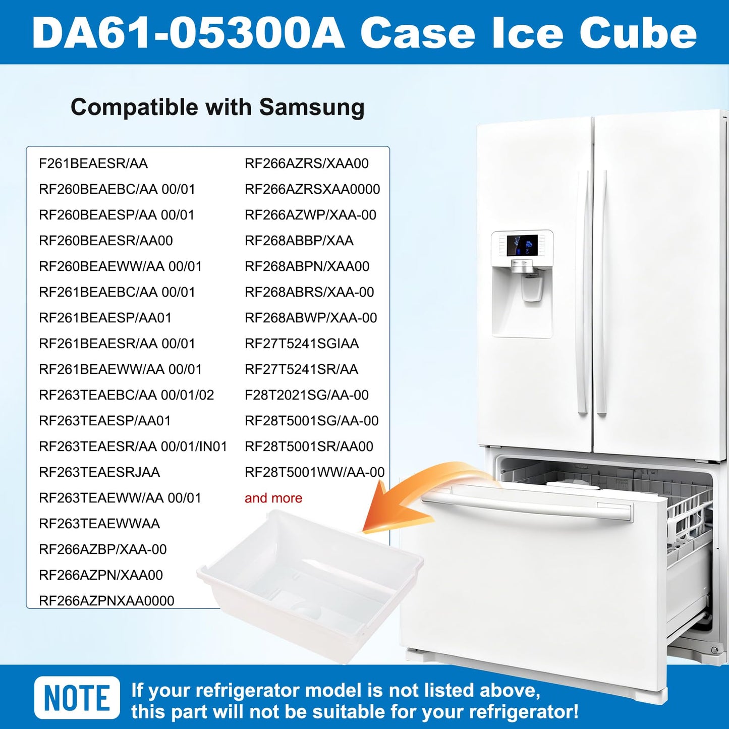 DA61-05300A Refrigerator Case Ice Cube Compatible with Samsung RFG298AABPXAA RF266AZRSXAA0000, DA61-05300A Ice Cube Container Bucket Tray Replace PD00005819 2033999 AP4444534 PS4144897 EAP4144897