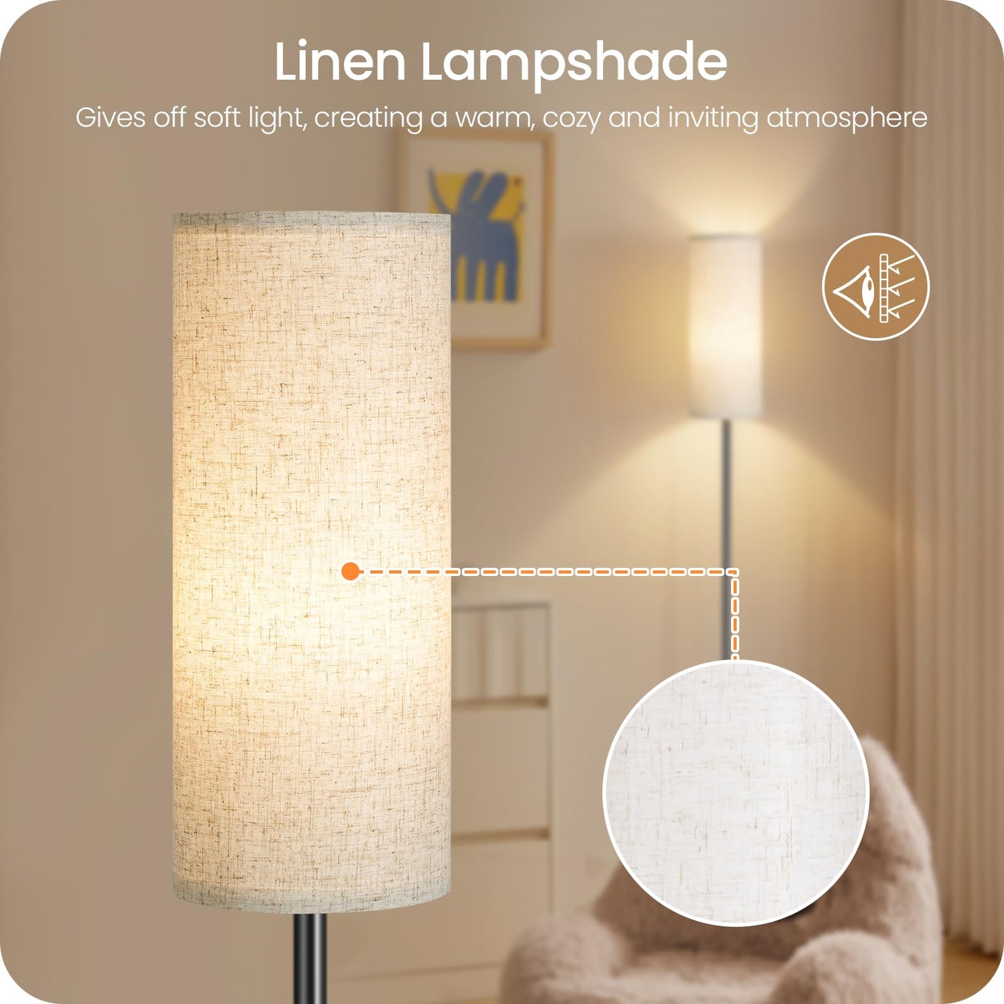 GOEBLESON Set of 2 Dimmable Floor Lamps for Living Room with 2 Remotes and Foot Switch, 64.4”Modern Standing Tall Lamp, Corner Lamp for Bedroom, Bulb Included, 3000K-6500K, Beige Shade E06LDP205W1