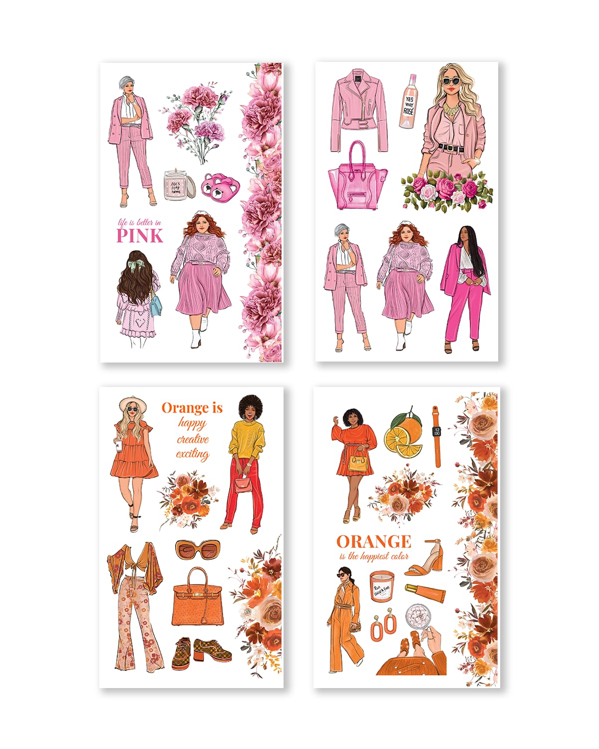 Rongrong Rainbow Girls Planner Stickers Book for Planners, Calendars, Journals – Aesthetic Premium Quality Hand Drawn – Scrapbook Stickers – 24 Pages