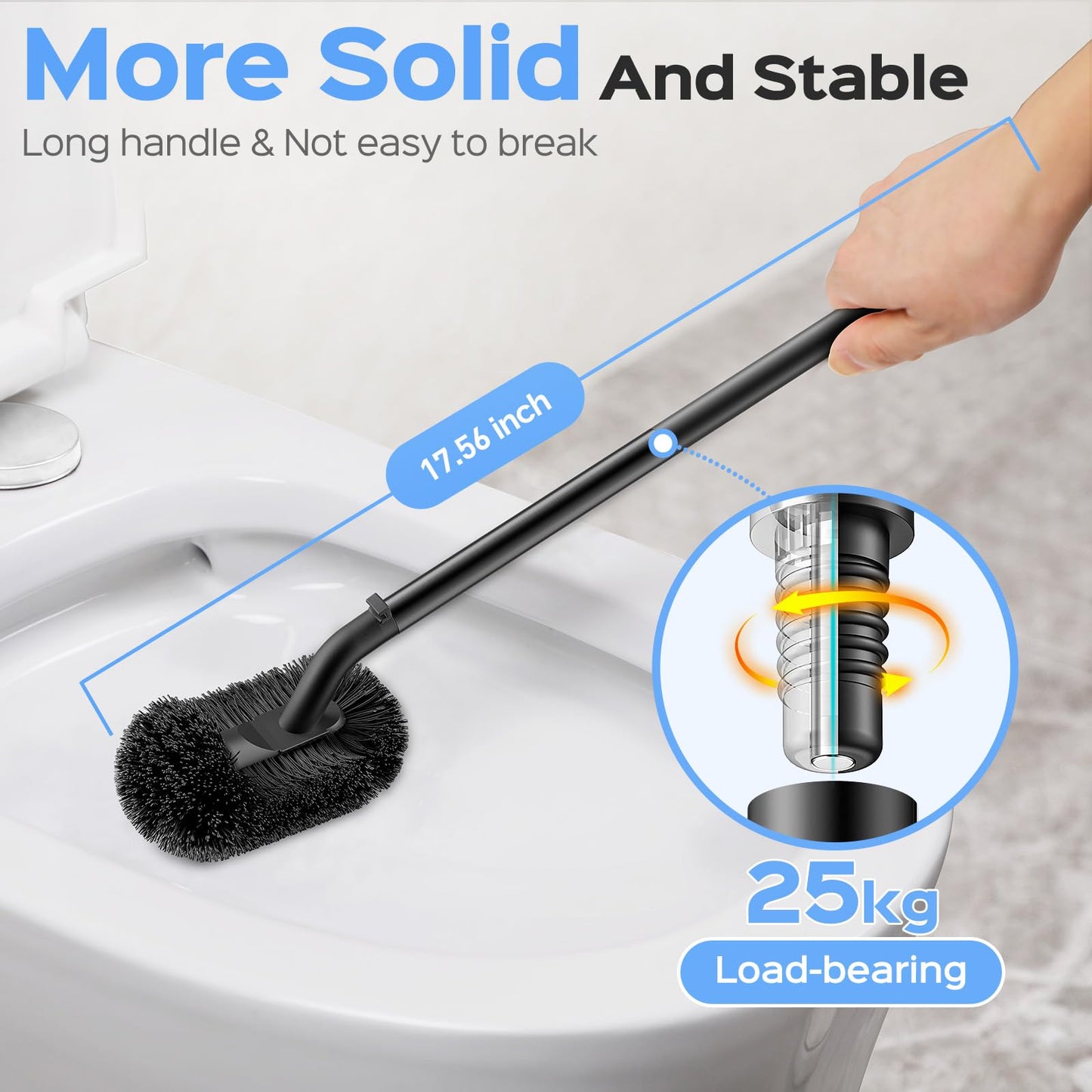 HAMITOR Toilet Plunger and Brush Set: 2 in 1 Stainless Steel Combo with Curved Bristles - Heavy Duty Toilet Unclogging for Family Bathroom - Compact Hideaway Apartment Cleaning Accessories - Black