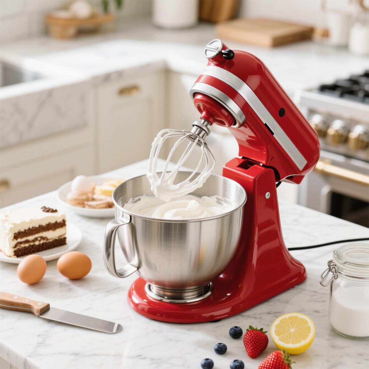 Ezato 3-Piece Stainless Steel Mixer Attachment Kit for KitchenAid 4.5/5 QT Tilt-Head Mixers, K45WW Wire Whip, K45DH Dough Hook & K45B Coated Flat Beater, Baking Essentials Set, Dishwasher Safe