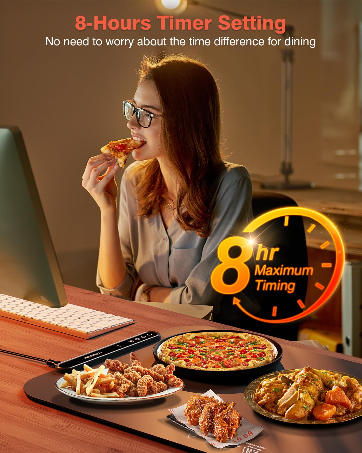 Food Warming Mat, iTRUSOU 27.5x16'' Electric Warming Tray with 7 Temp-Settings, 1-99h Flexible Timer, Switchable °F/°C, Rollable Food Warmer Keep Food Warm at Buffet, Party, Sabbath, Daily Use