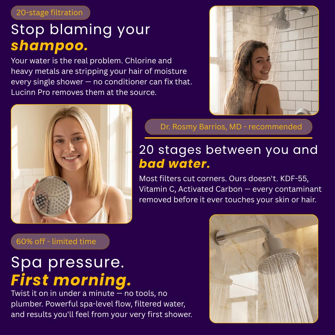 Lucinn Pro Filtered Showerhead Replacement Cartridge – Compatible with Lucinn Pro Filtered Shower Head – Reduces Chlorine, Heavy Metals & Impurities for Softer Skin & Smoother Hair