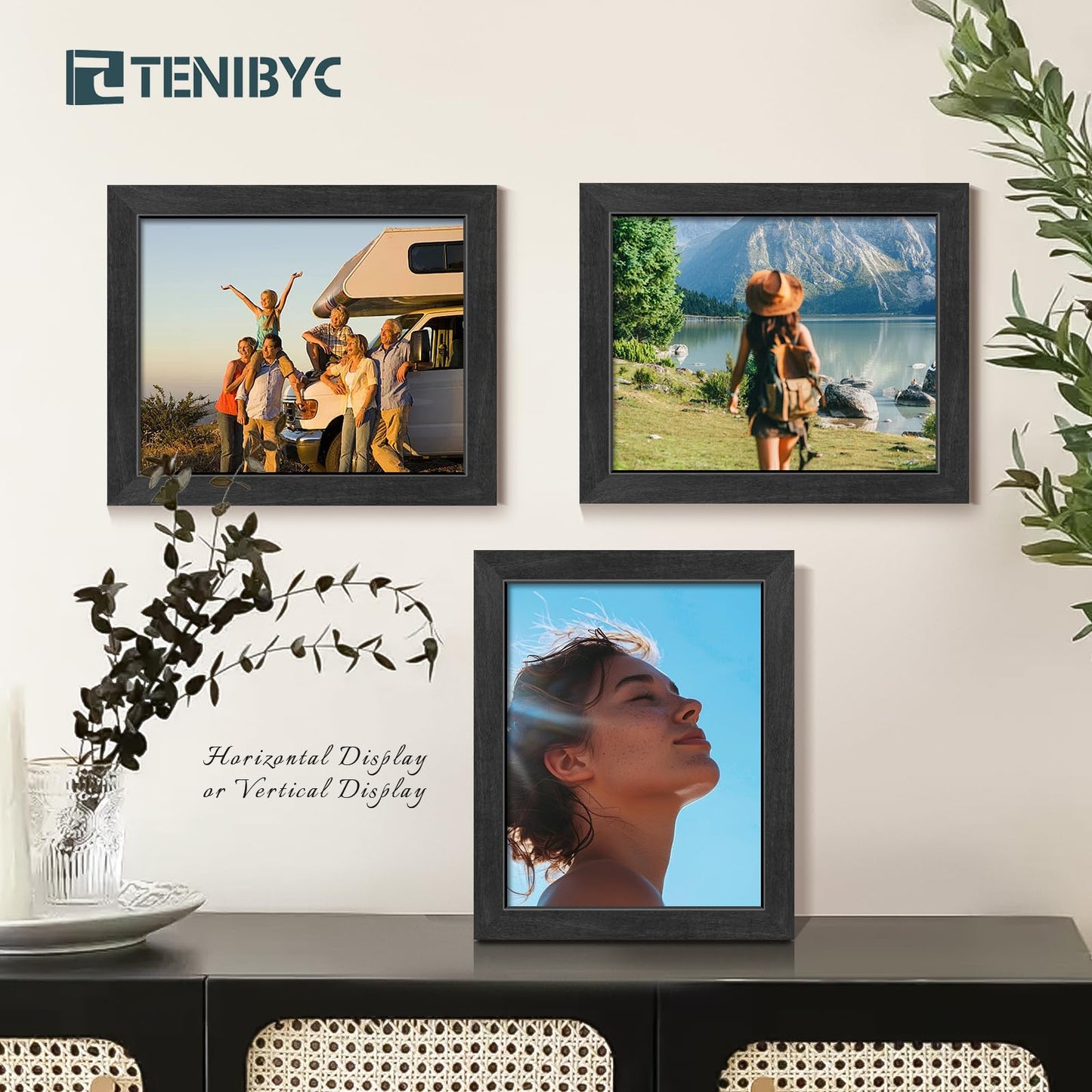 TENIBYC 8x10 Picture Frame 4 Pack, Black Wooden Textured, HD Tempered Glass, Gallery Photo Frame, Table or Wall Display