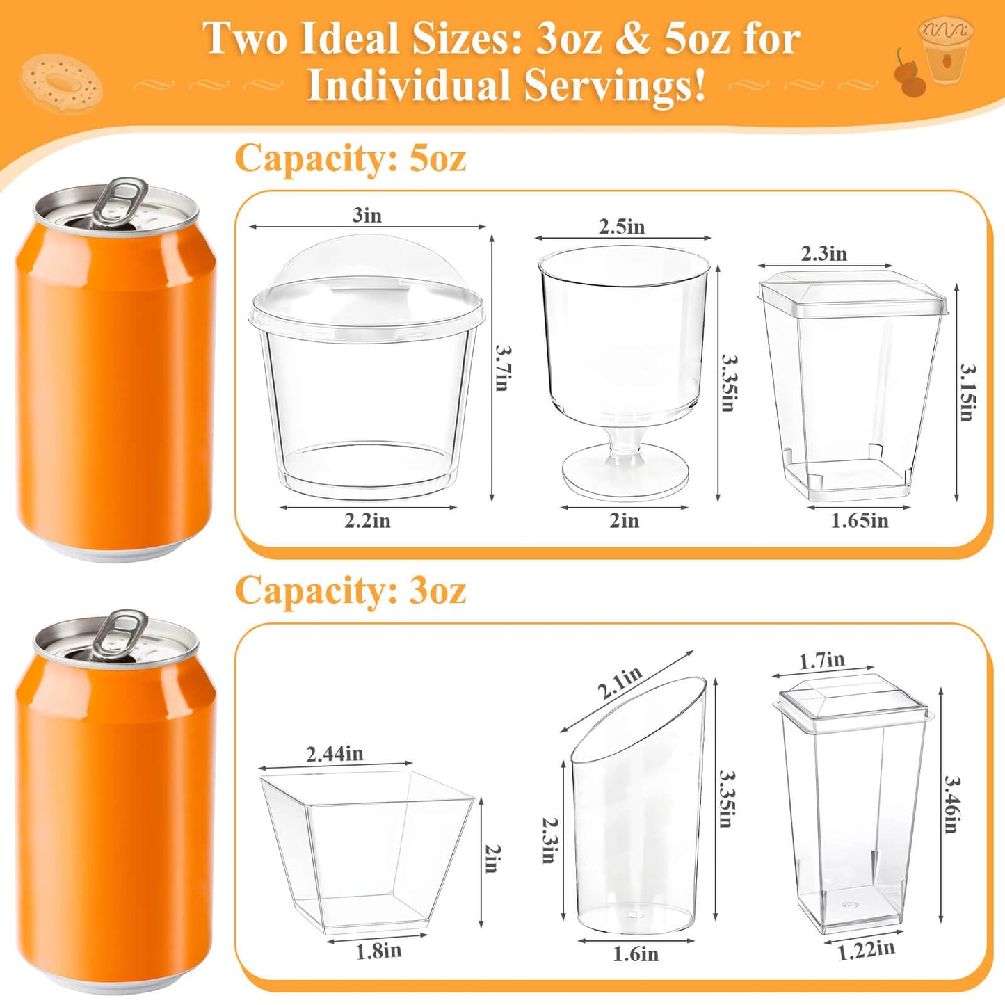 Tetutor 425 Pack Plastic Dessert Cups with Lids and Spoons, 3 oz and 5 oz Mini Dessert Cups with Spoons, Clear Yogurt Cups with Lids, Small Appetizer Cups for Fruit Party Pudding Shooter
