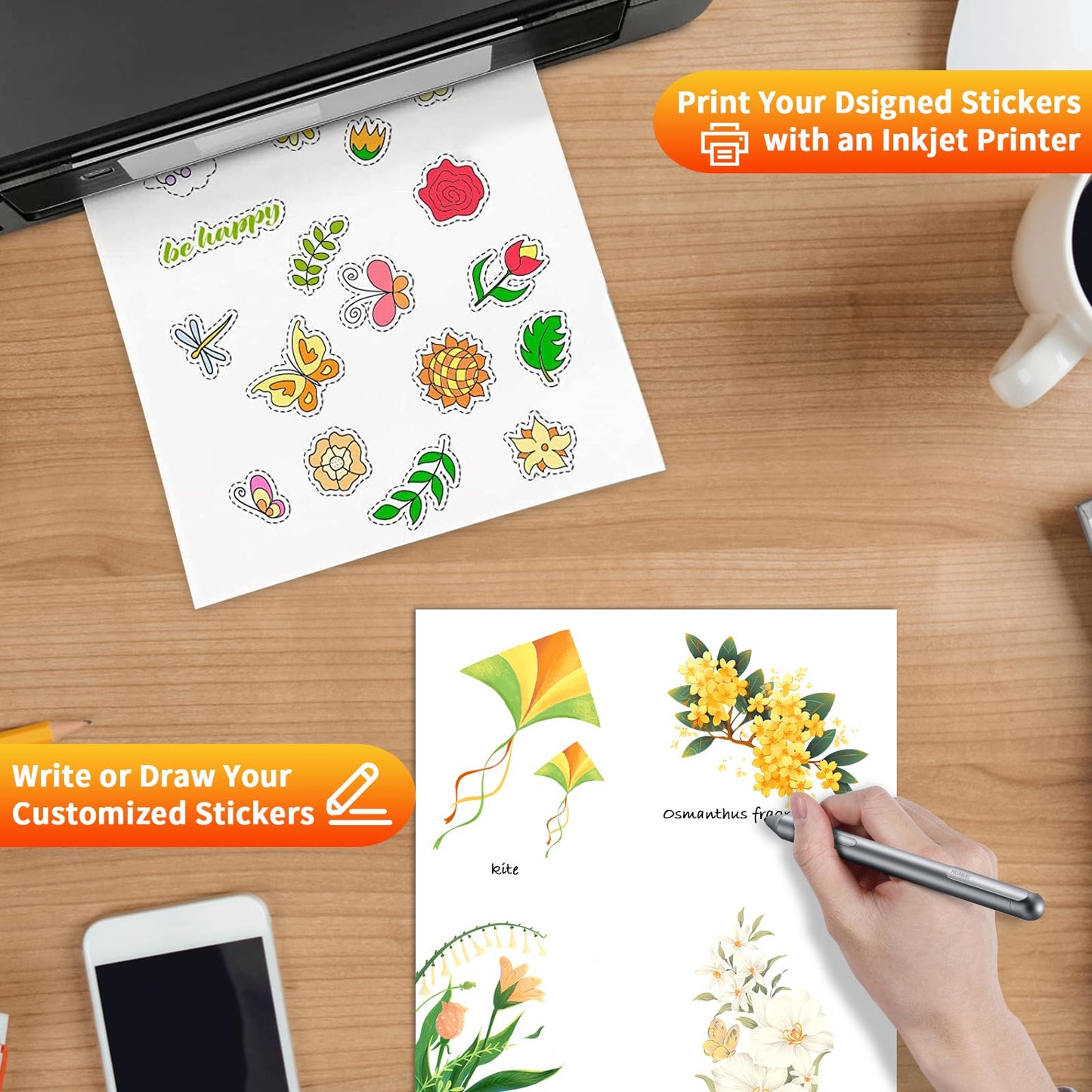 Printable Sticker Paper 8.5 x 11 Full Sheet Labels, 500 Sheets Matte Self Adhesive Sticker Paper for Inkjet & Laser Printer, Full Page Printable Label Paper for Shipping, Address, Product & FBA Labels